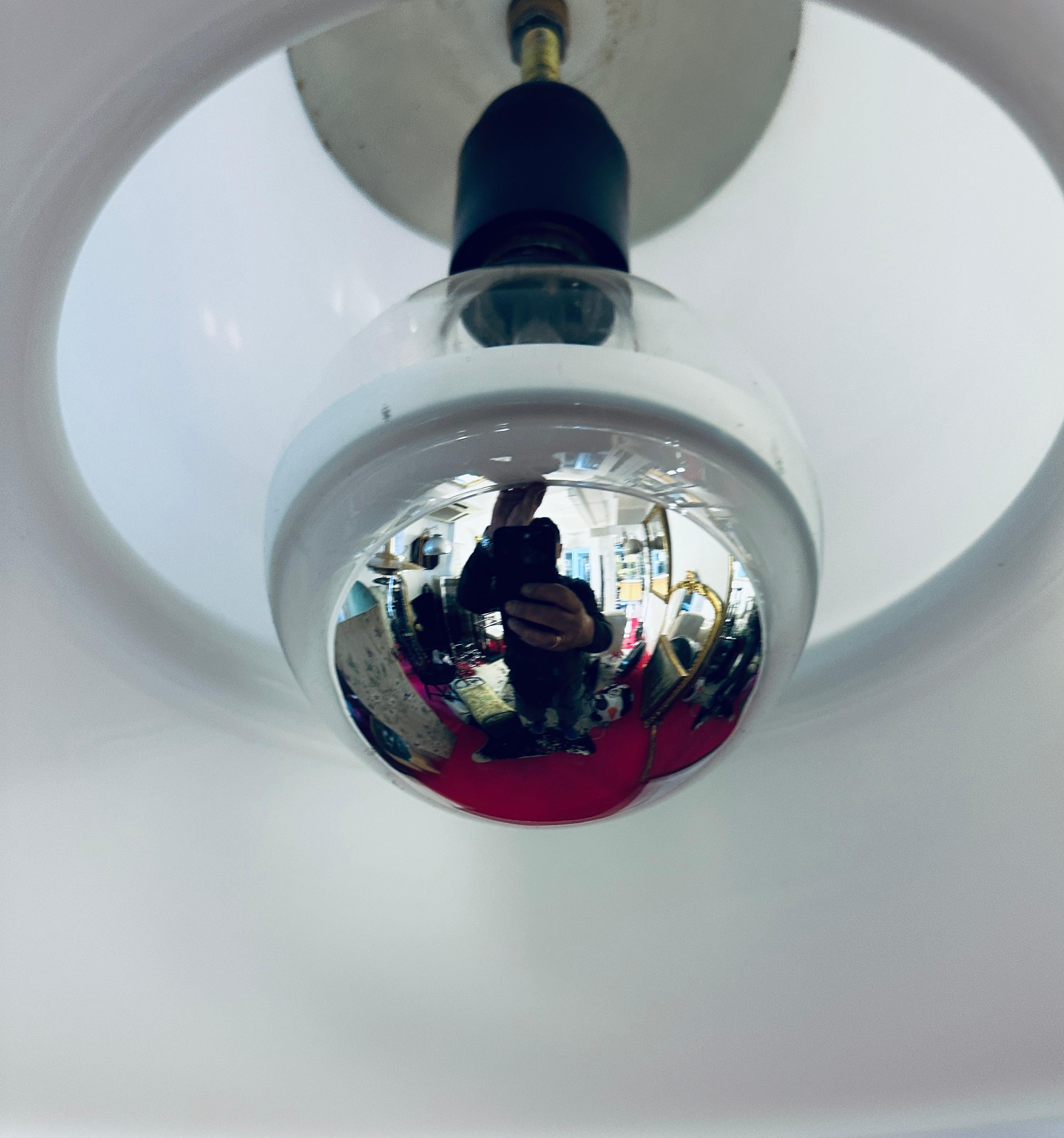 1970s White Plexiglass UFO Space Age Harvey Guzzini Hanging Ceiling Light 14