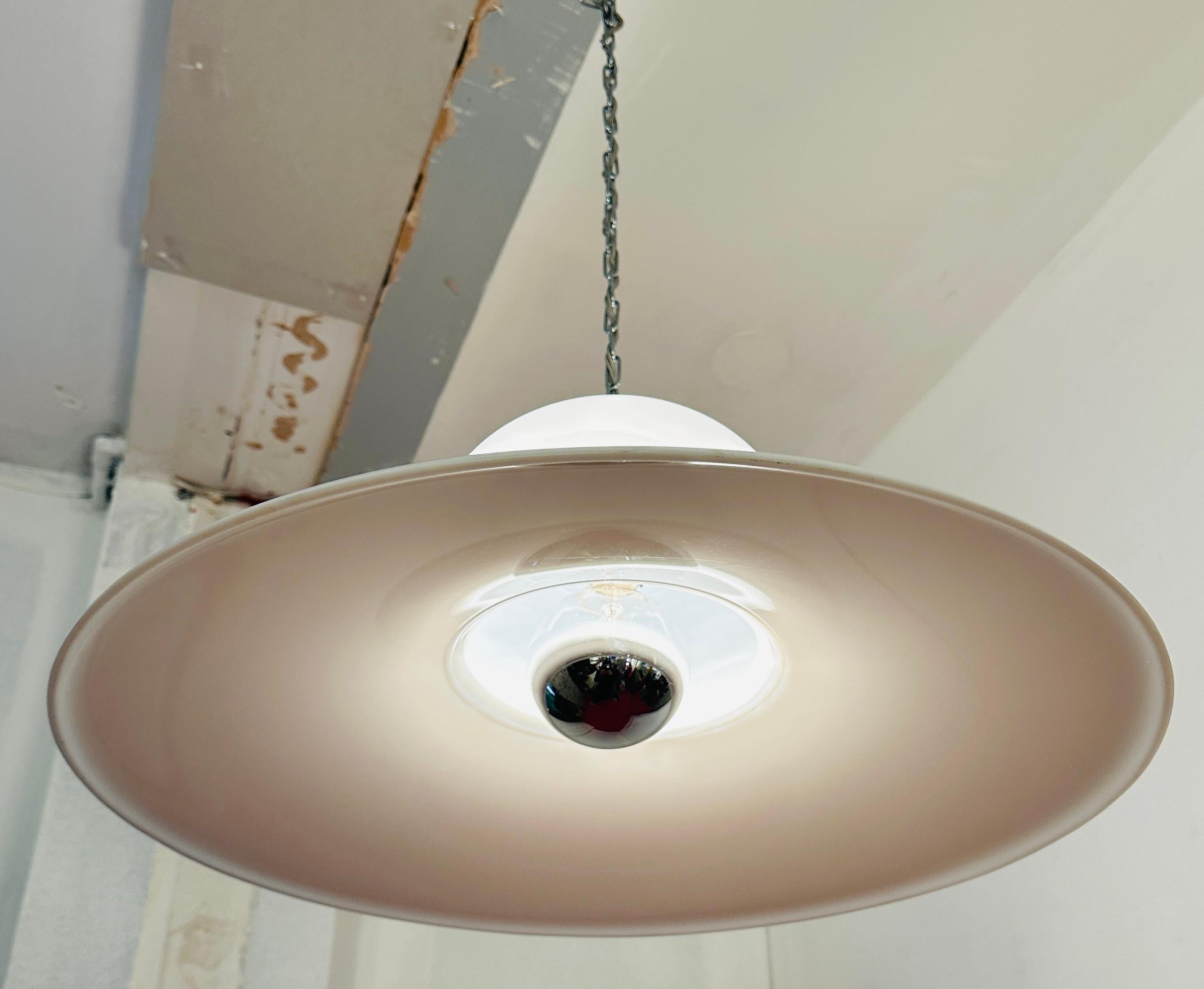 Italian 1970s White Plexiglass UFO Space Age Harvey Guzzini Hanging Ceiling Light