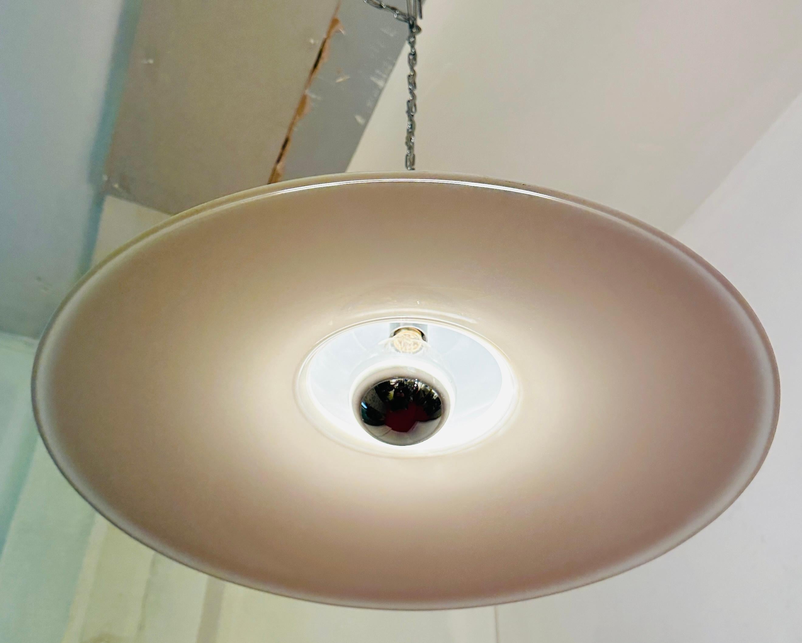 1970s White Plexiglass UFO Space Age Harvey Guzzini Hanging Ceiling Light 1