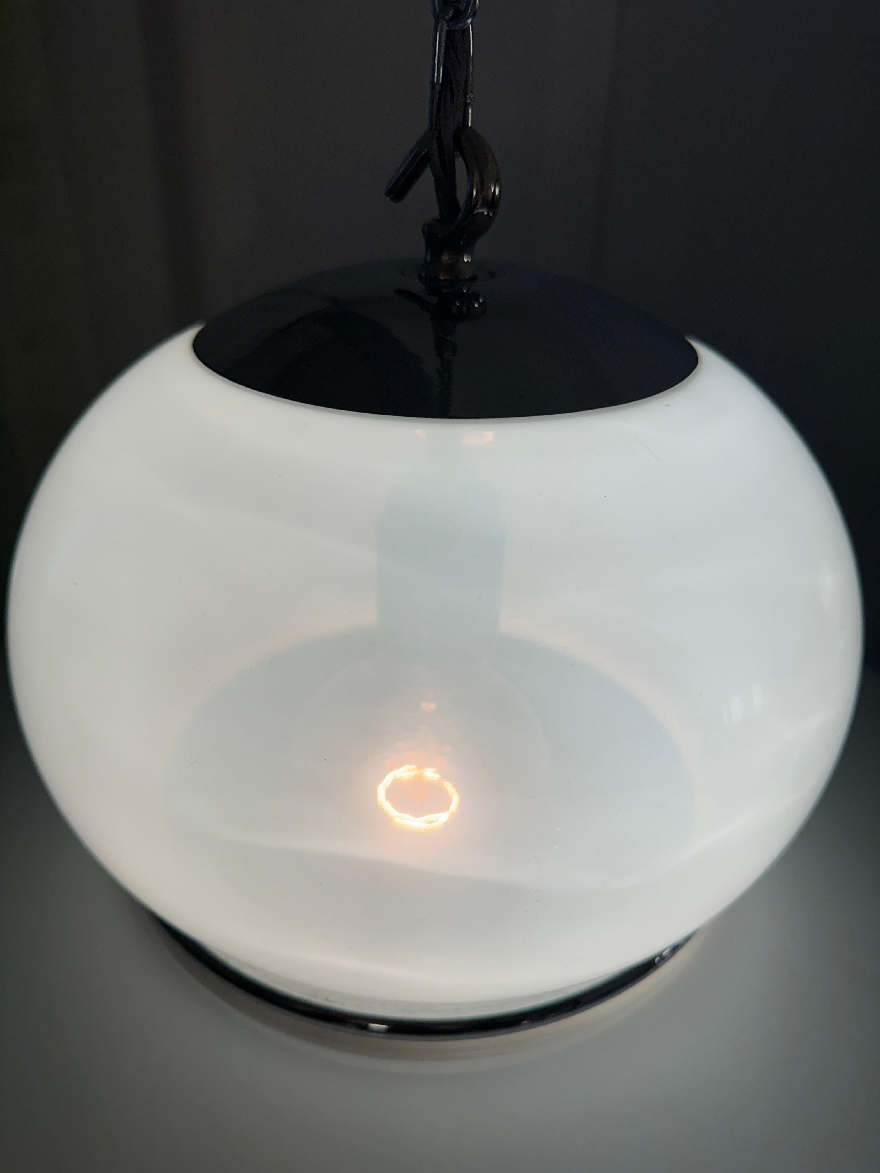1970s White Plexiglass UFO Space Age Harvey Guzzini Hanging Ceiling Light 3
