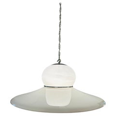 1970s White Plexiglass UFO Space Age Harvey Guzzini Hanging Ceiling Light