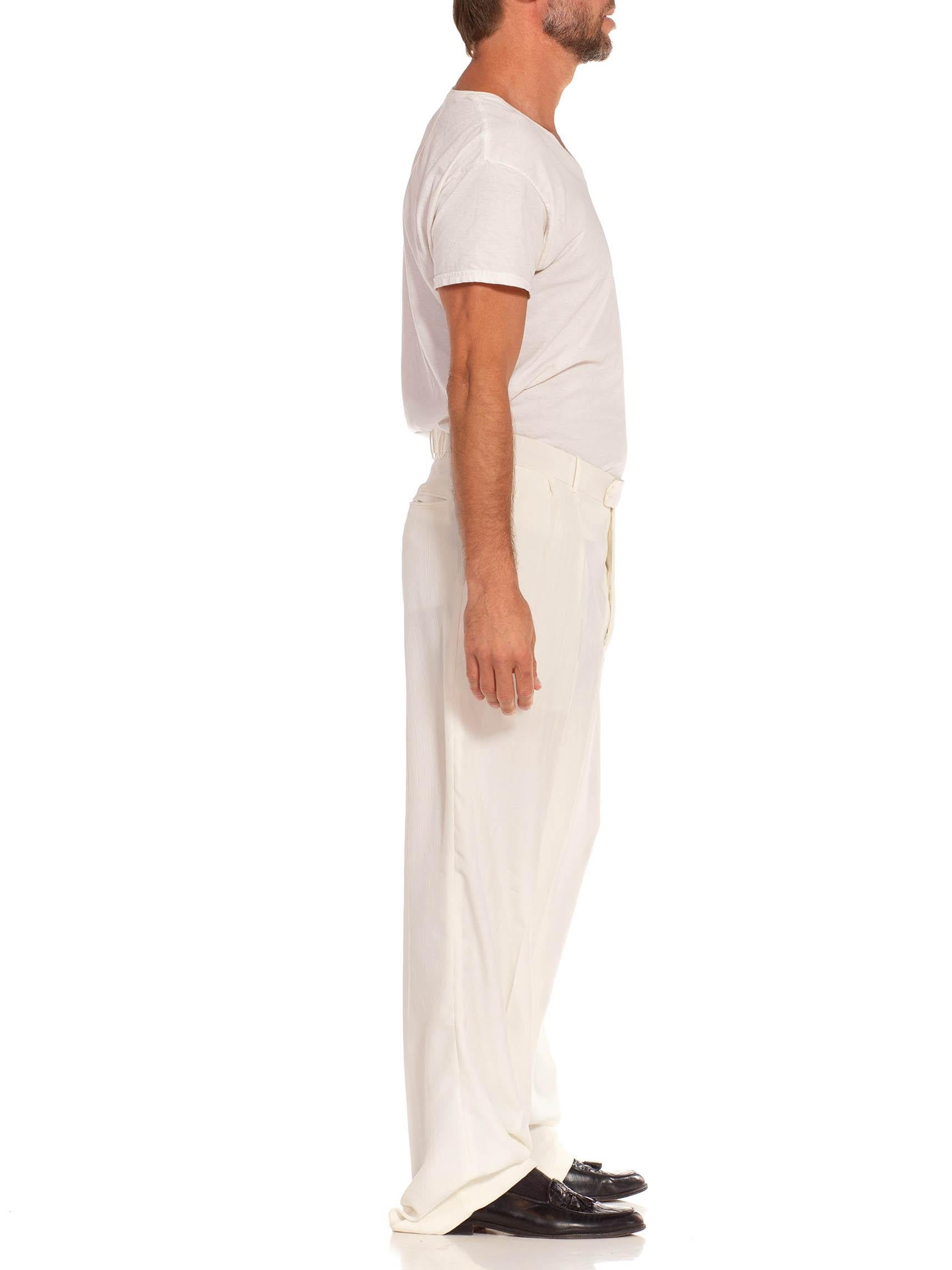 1970S White Polyester Crepe Pants In Excellent Condition For Sale In New York, NY