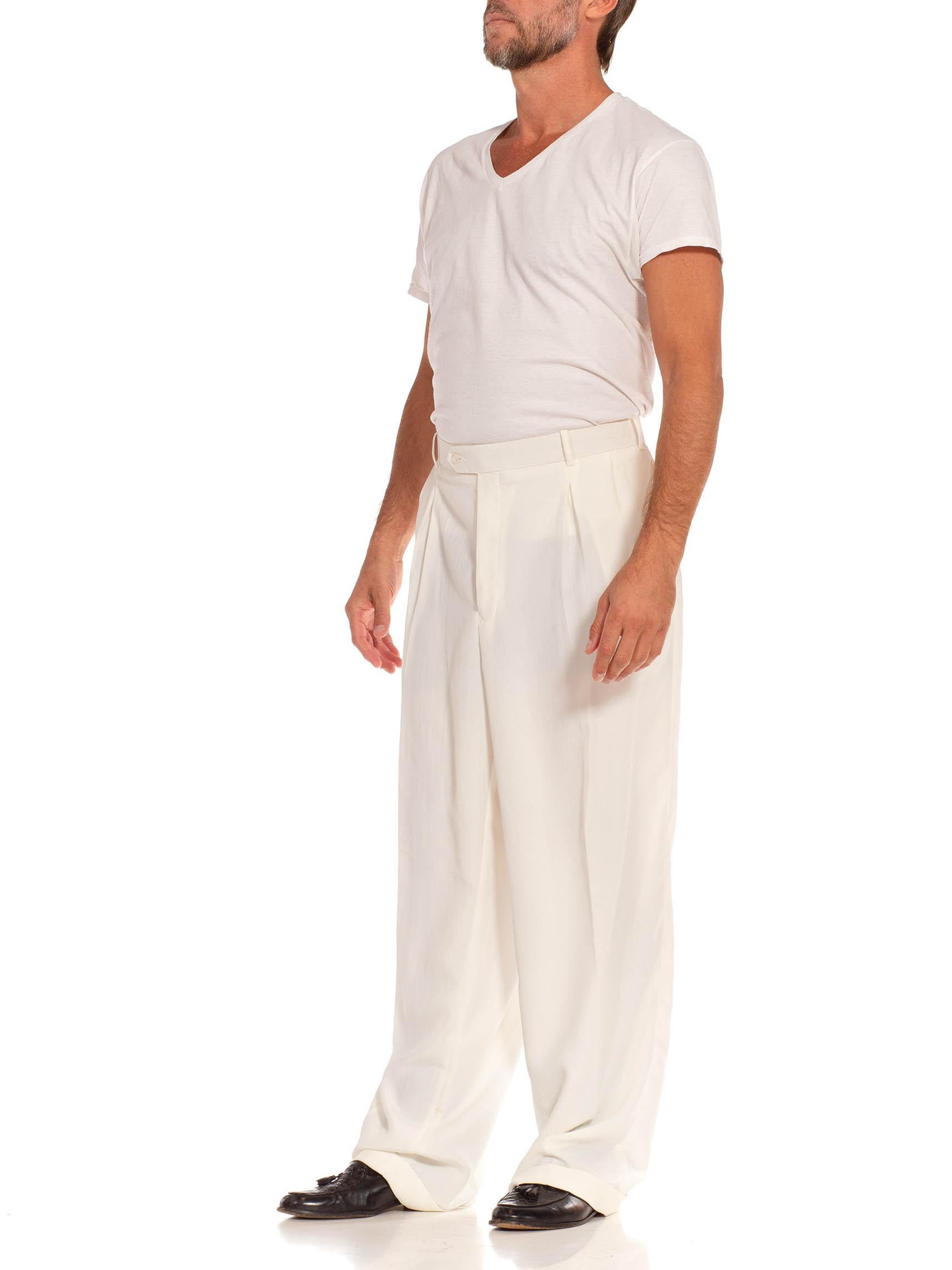 Men's 1970S White Polyester Crepe Pants For Sale