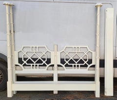 1970s White Serge Roche and Chippendale Style Palm Frond King Size Bed