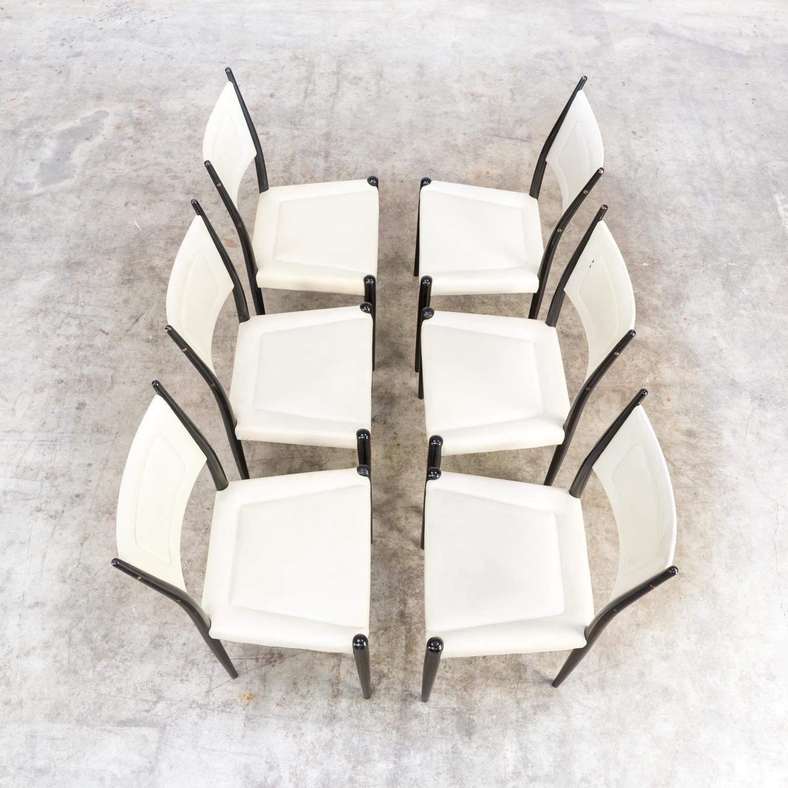 1970s White Skai Dining Chairs on Black Wooden Frame for G-Plan Set of Six For Sale 5