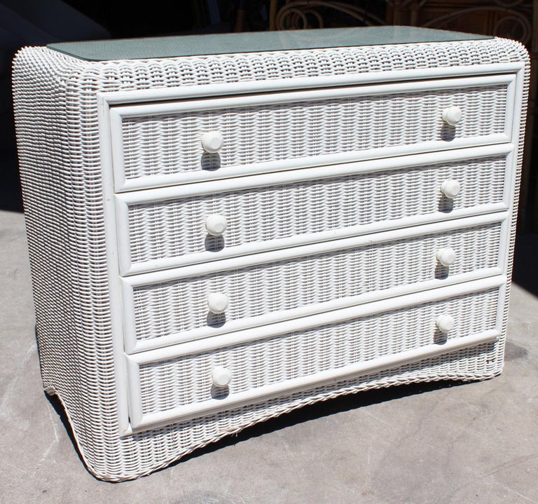 1970s White Spanish Wicker And Wood Dresser For Sale At 1stdibs