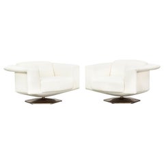 1970s White Upholstery on Zinc Base Lounge Chairs by Voitto Happalainen