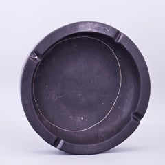 1970s White Vein Encircled Black Marble Dish Ashtray Organic Geometric Design