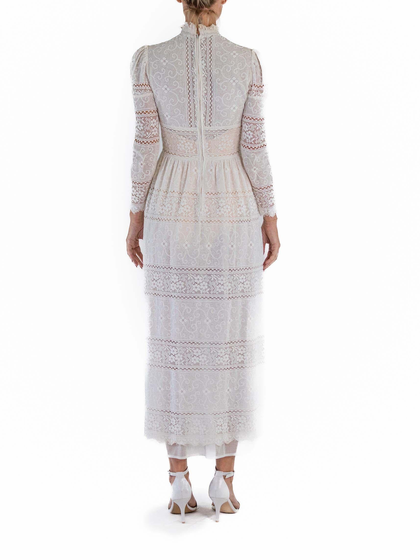 1970S White Victorian Revival Lace Long Sleeved Dress For Sale 4