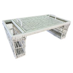 1970s White Wicker Breakfast Serving Tray