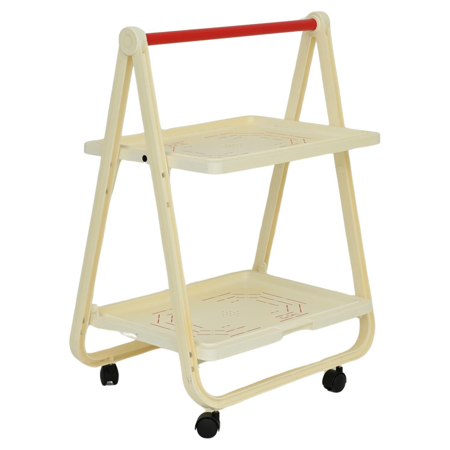 1970s White with Red Bar Cart Trolley by Pierre Cardin for Simo For Sale