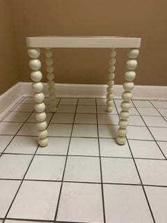 Vintage 1970s White Wood Table with Carved Rounded Legs