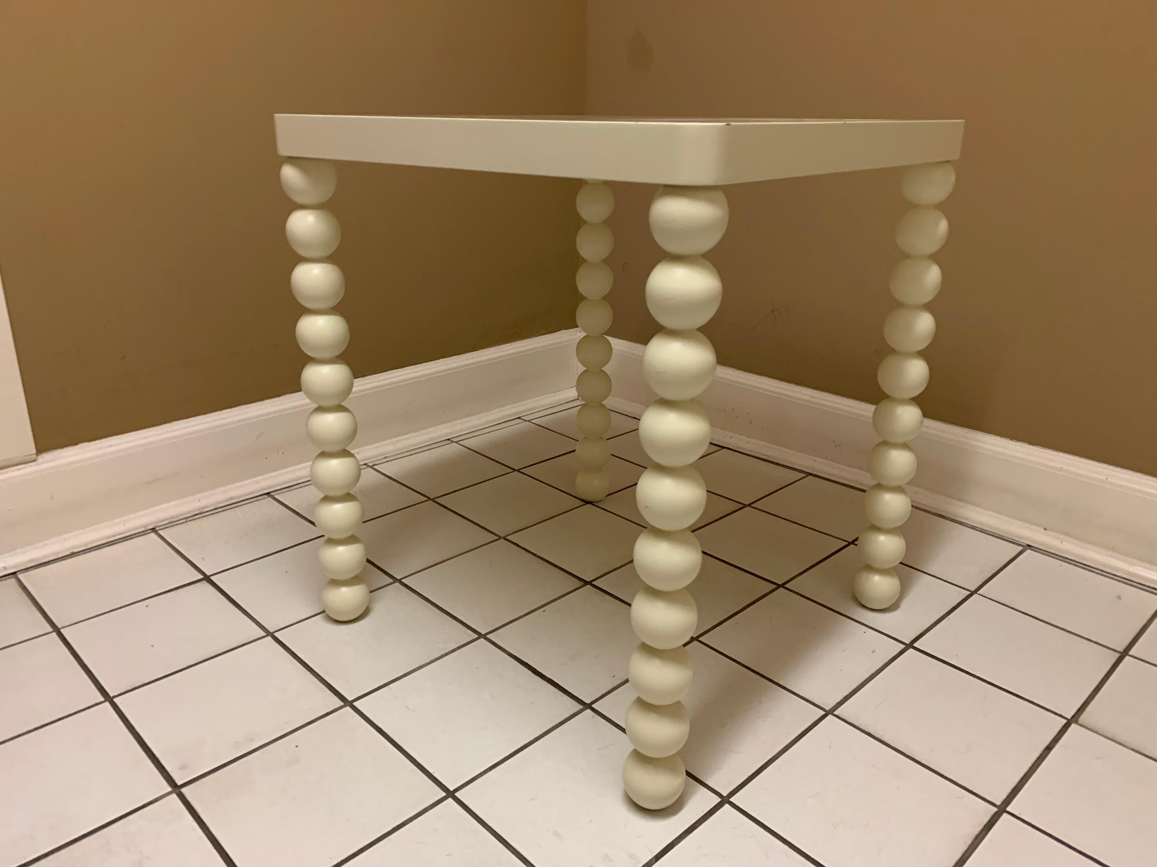 American Vintage 1970s White Wood Table with Carved Rounded Legs For Sale