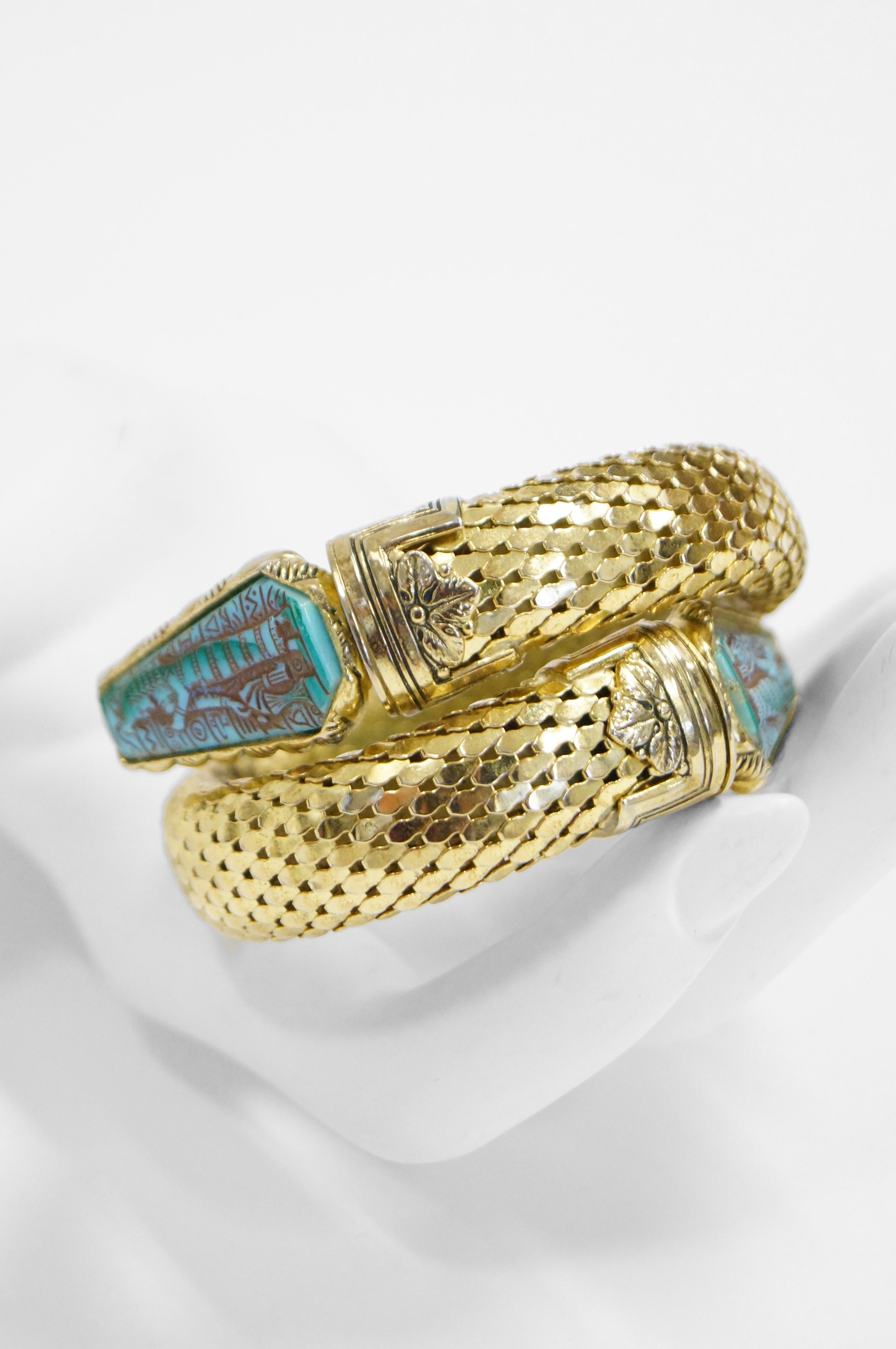 1970s Whiting & Davis Egyptian Revival Pharaoh Bracelet and Earrings For Sale 2
