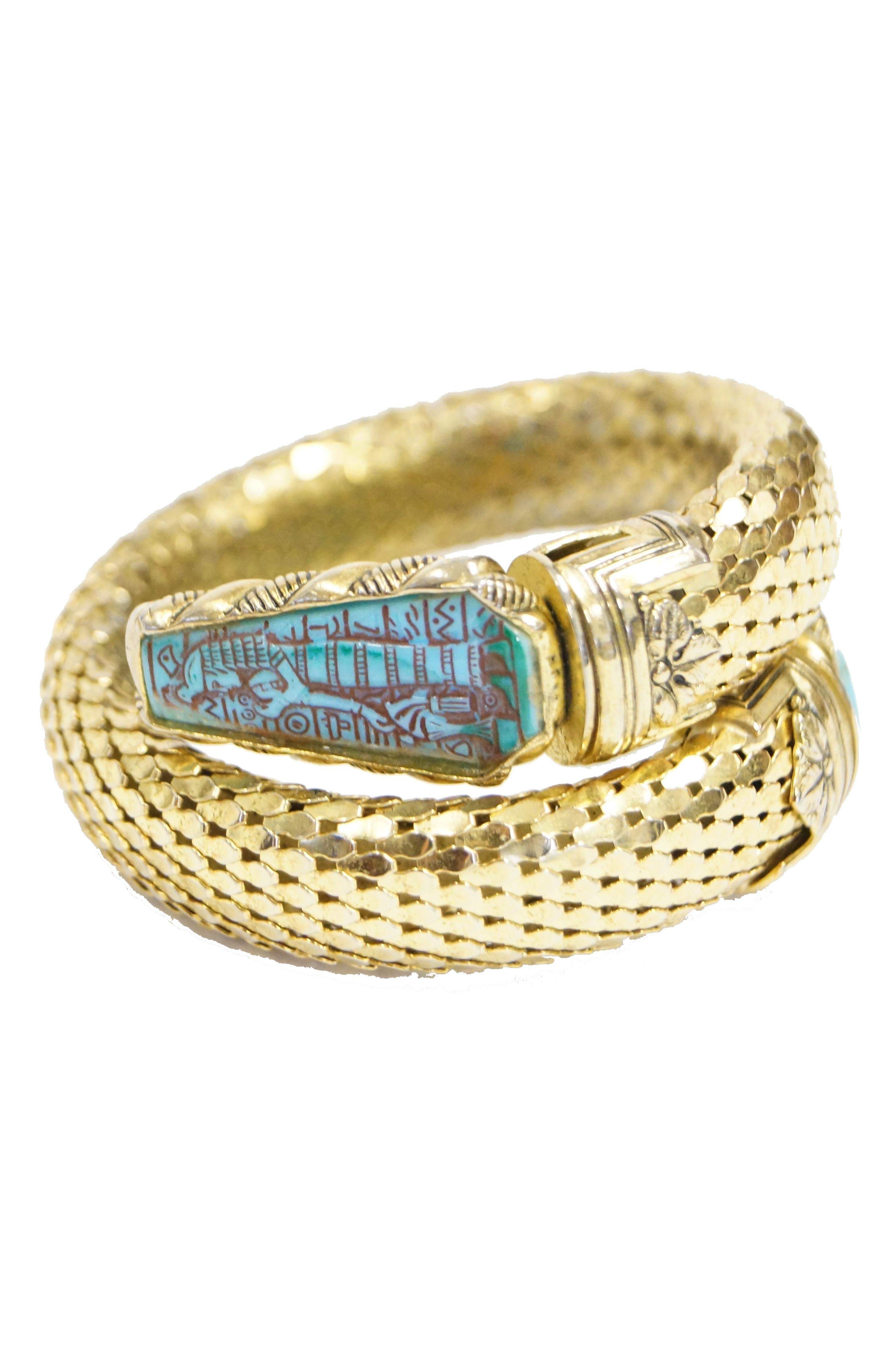 1970s Whiting & Davis Egyptian Revival Pharaoh Bracelet and Earrings For Sale 3