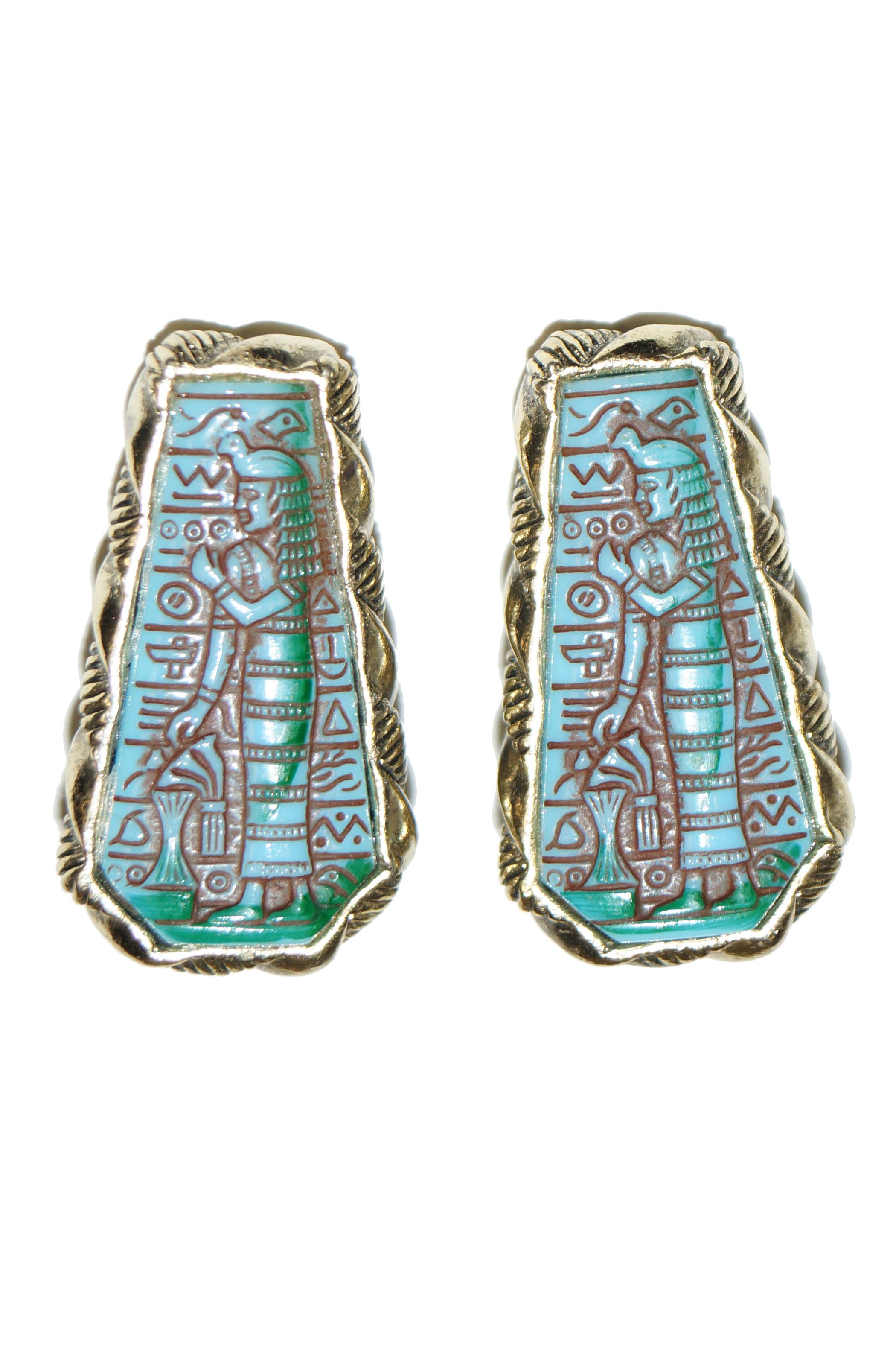 1970s Whiting & Davis Egyptian Revival Pharaoh Bracelet and Earrings For Sale 4