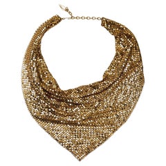 1970s Whiting & Davis Gold Chainmail Neckerchief Bib Necklace