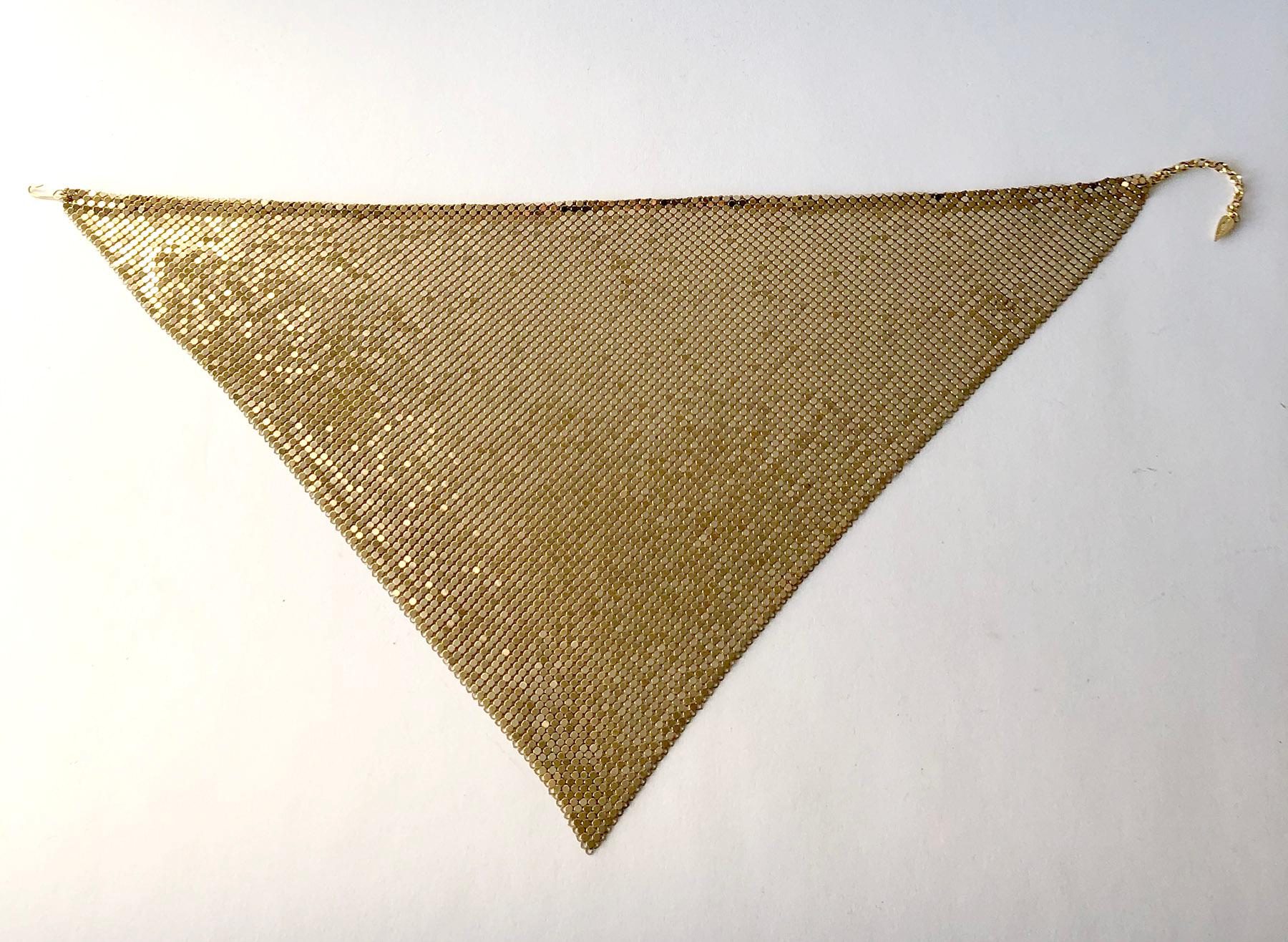 Metal gold mesh necklace by Whiting & Davis circa 1970's.  Necklace measures 20