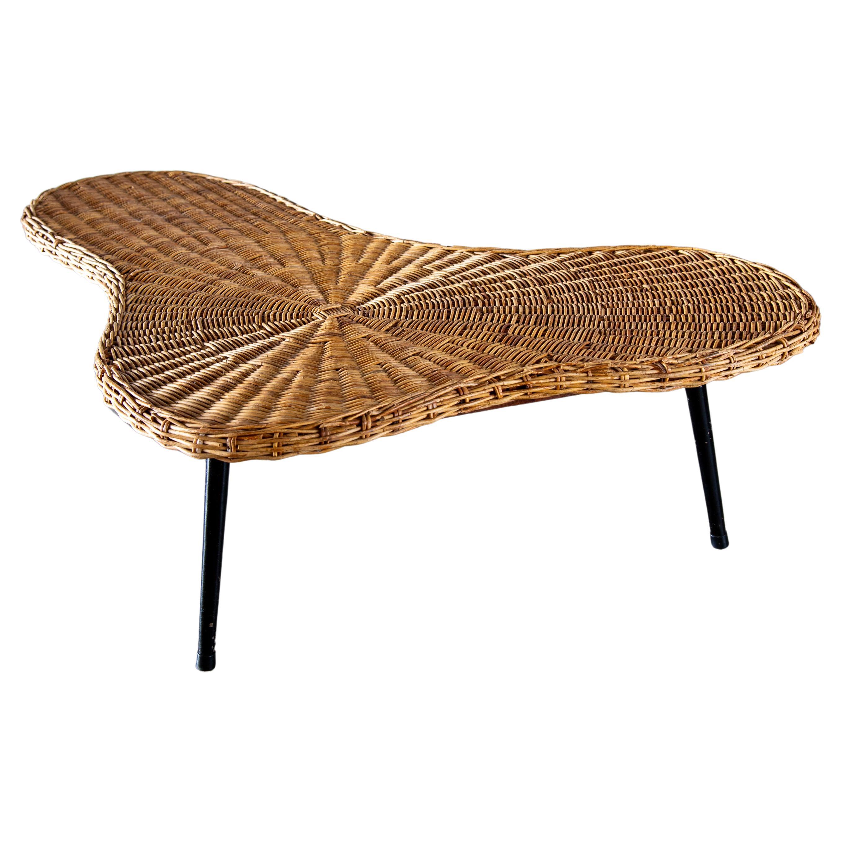 1970s Wicker Amoeba Coffee table on iron legs French Design, Gibbings, Perriand For Sale