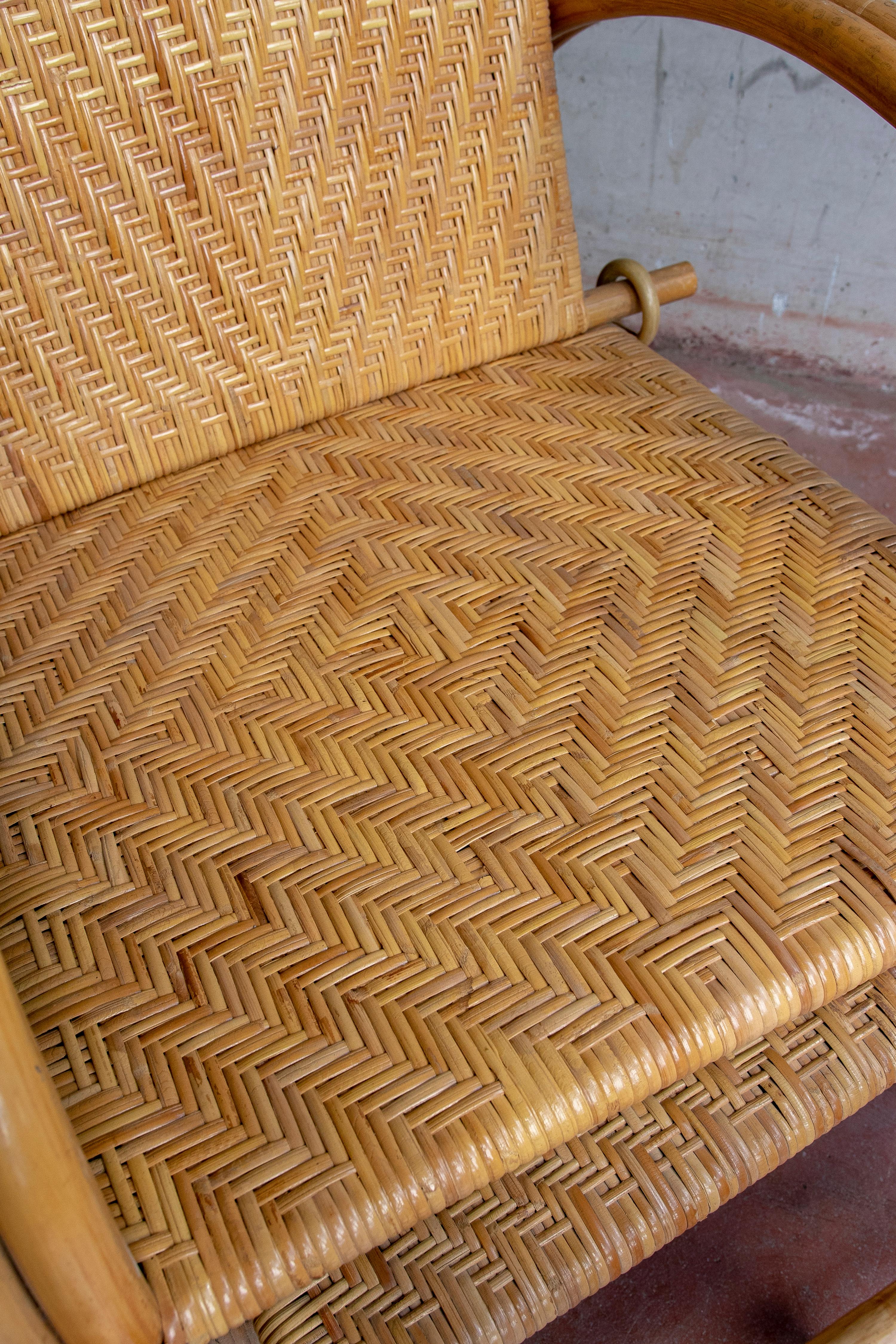 1970s Wicker and Bamboo Armchair with Adjustable Backrest and Footrest For Sale 7