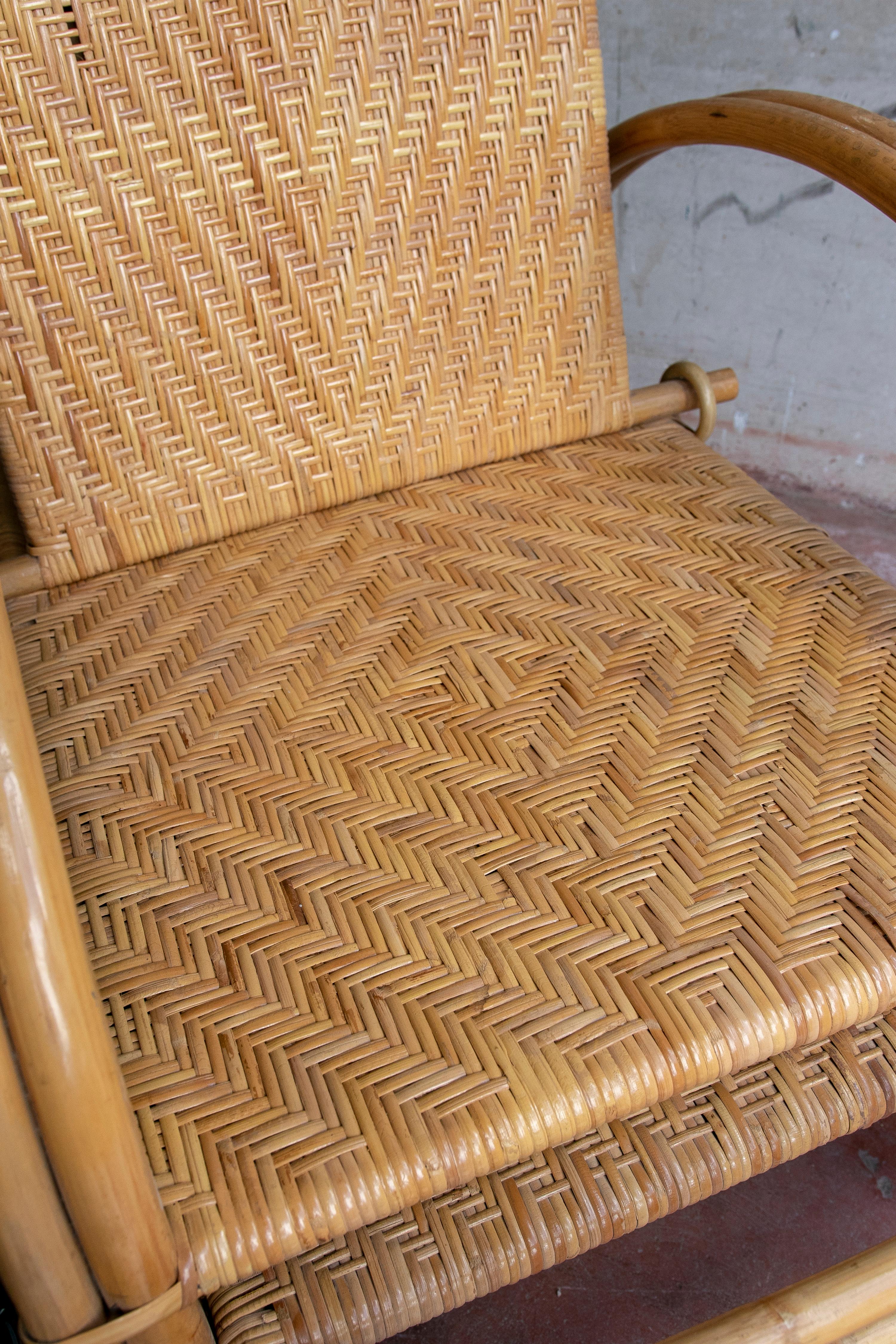1970s Wicker and Bamboo Armchair with Adjustable Backrest and Footrest For Sale 13