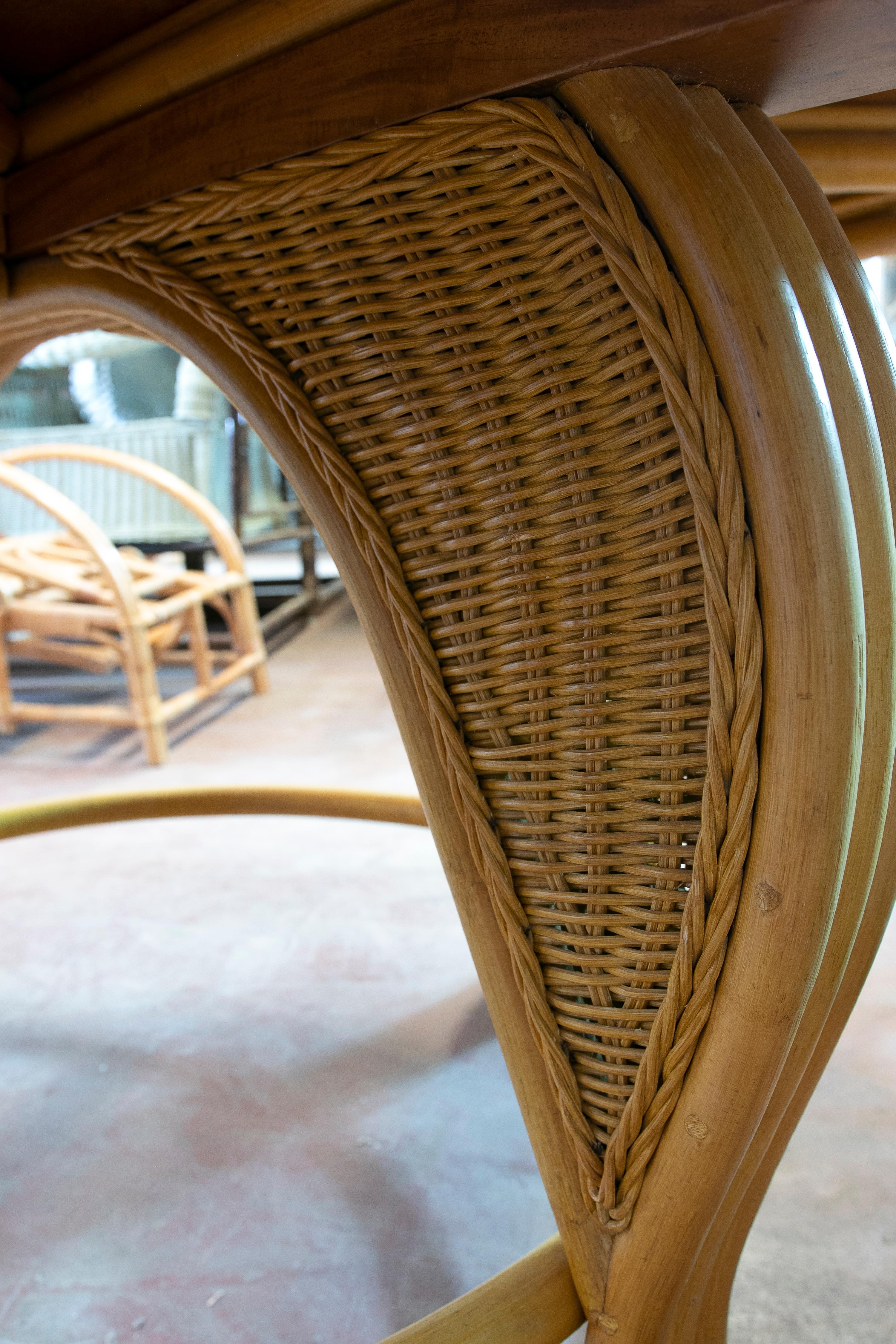 1970s Wicker and Bamboo Round Table For Sale 9