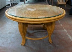 1970s Wicker and Bamboo Round Table