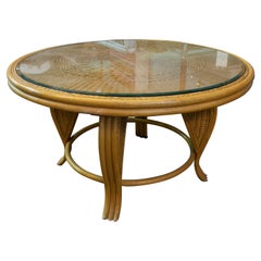 1970s Wicker and Bamboo Round Table
