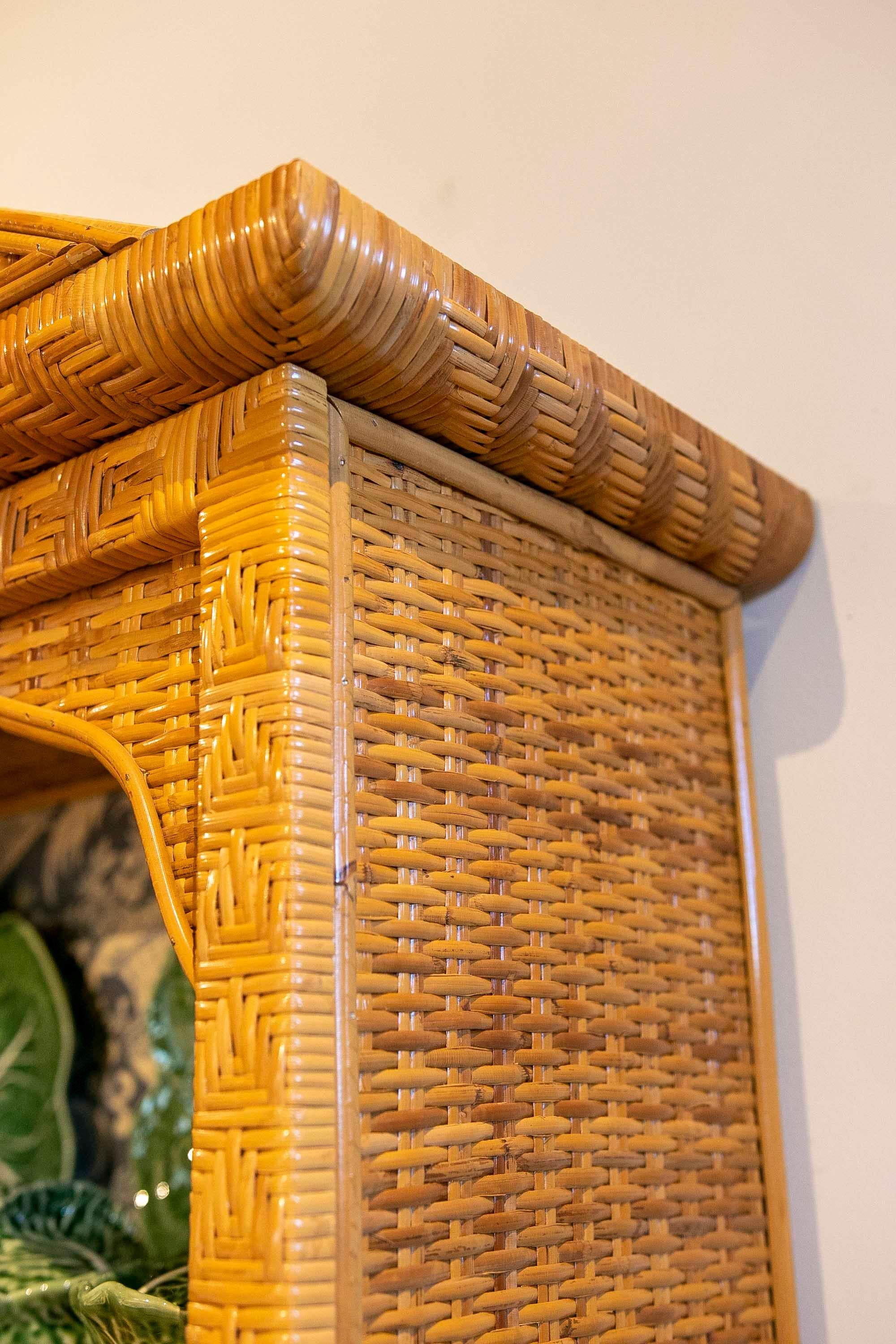 1970s Wicker Display with Three Bodies, Shelves, Doors and