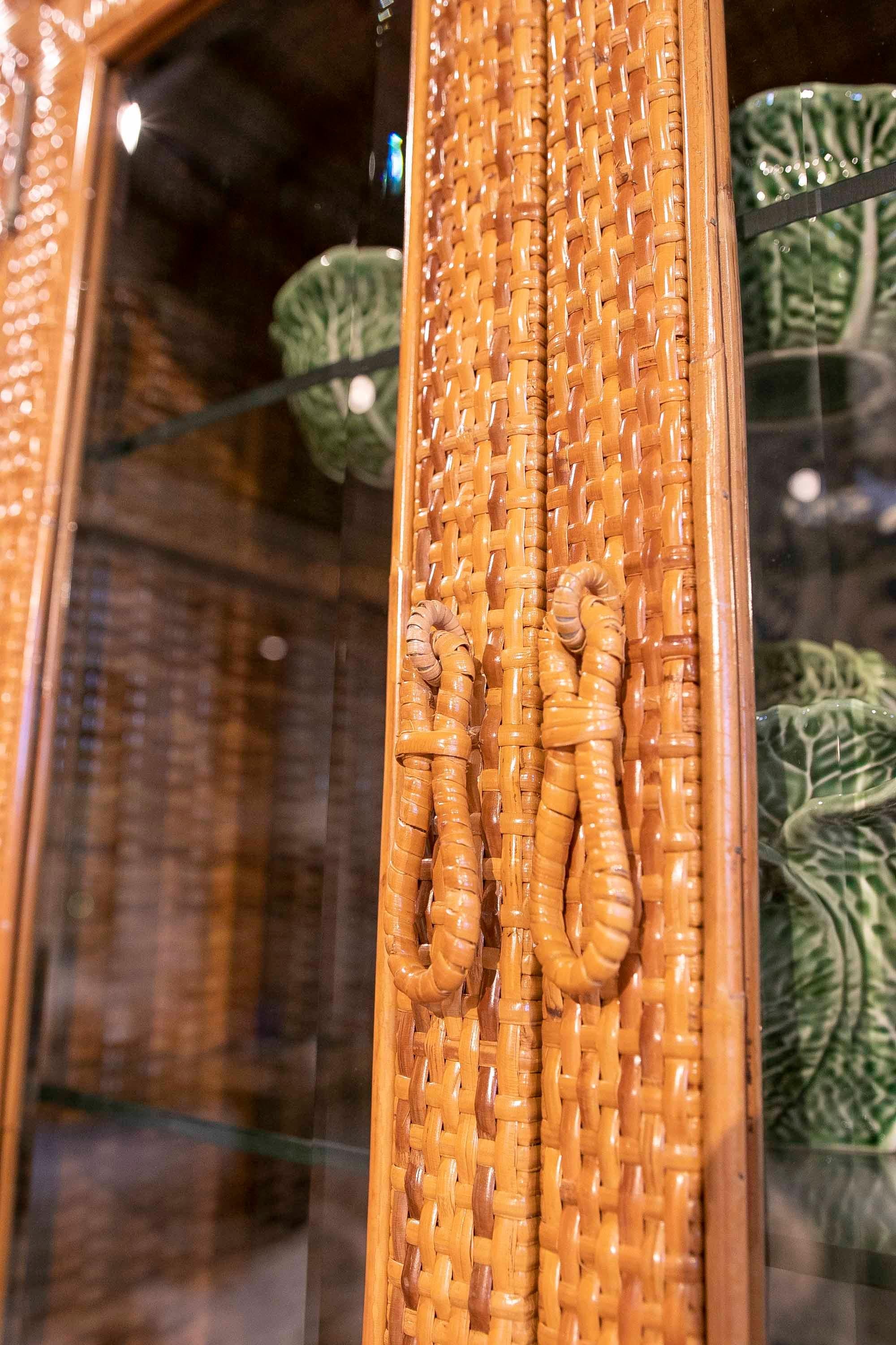 1970s Wicker Display with Three Bodies, Shelves, Doors and