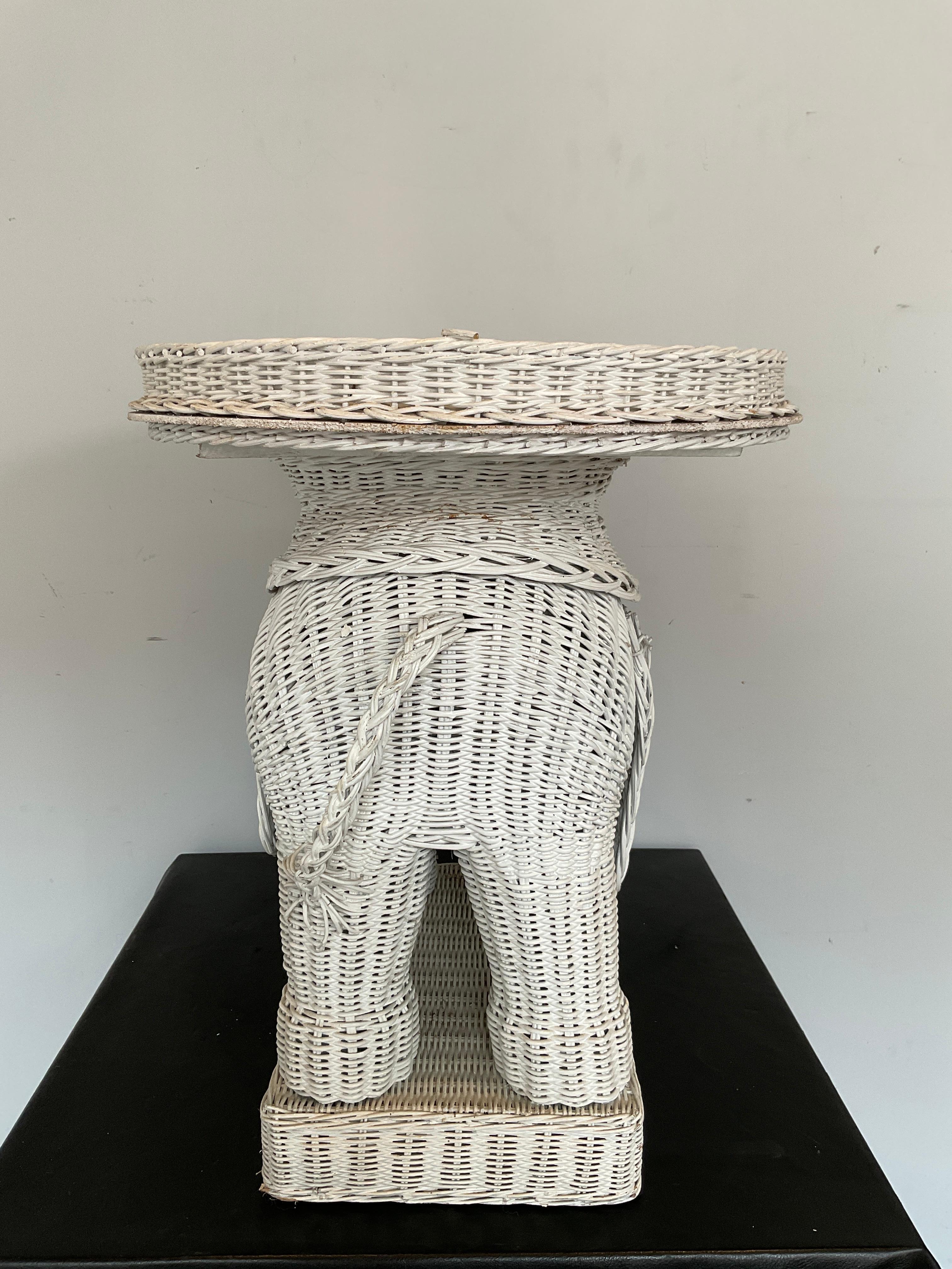 Late 20th Century 1970s Wicker Elephant Table For Sale