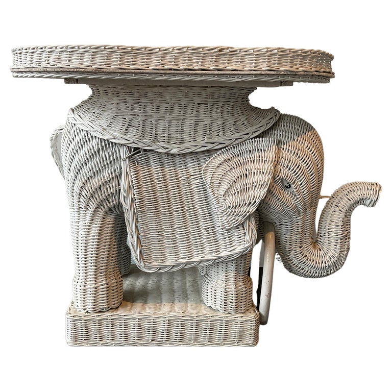 1970s Wicker Elephant Table For Sale at 1stDibs