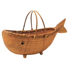 Vintage 1970s Wicker Fish Basket