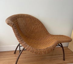Groovy Wicker Lounge Chair, Rattan and Steel, Made in France, 1970s