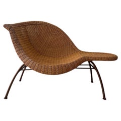 Groovy Wicker Lounge Chair, Rattan and Steel, Made in France, 1970s