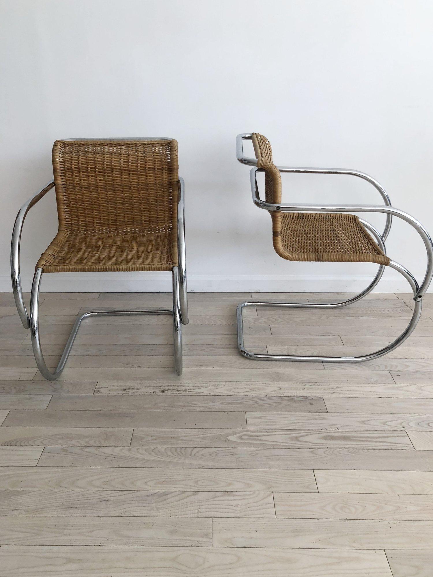 1970s Wicker MR Cantilever Armchairs in the Style of Mies van der Rohe, Pair In Excellent Condition In Brooklyn, NY