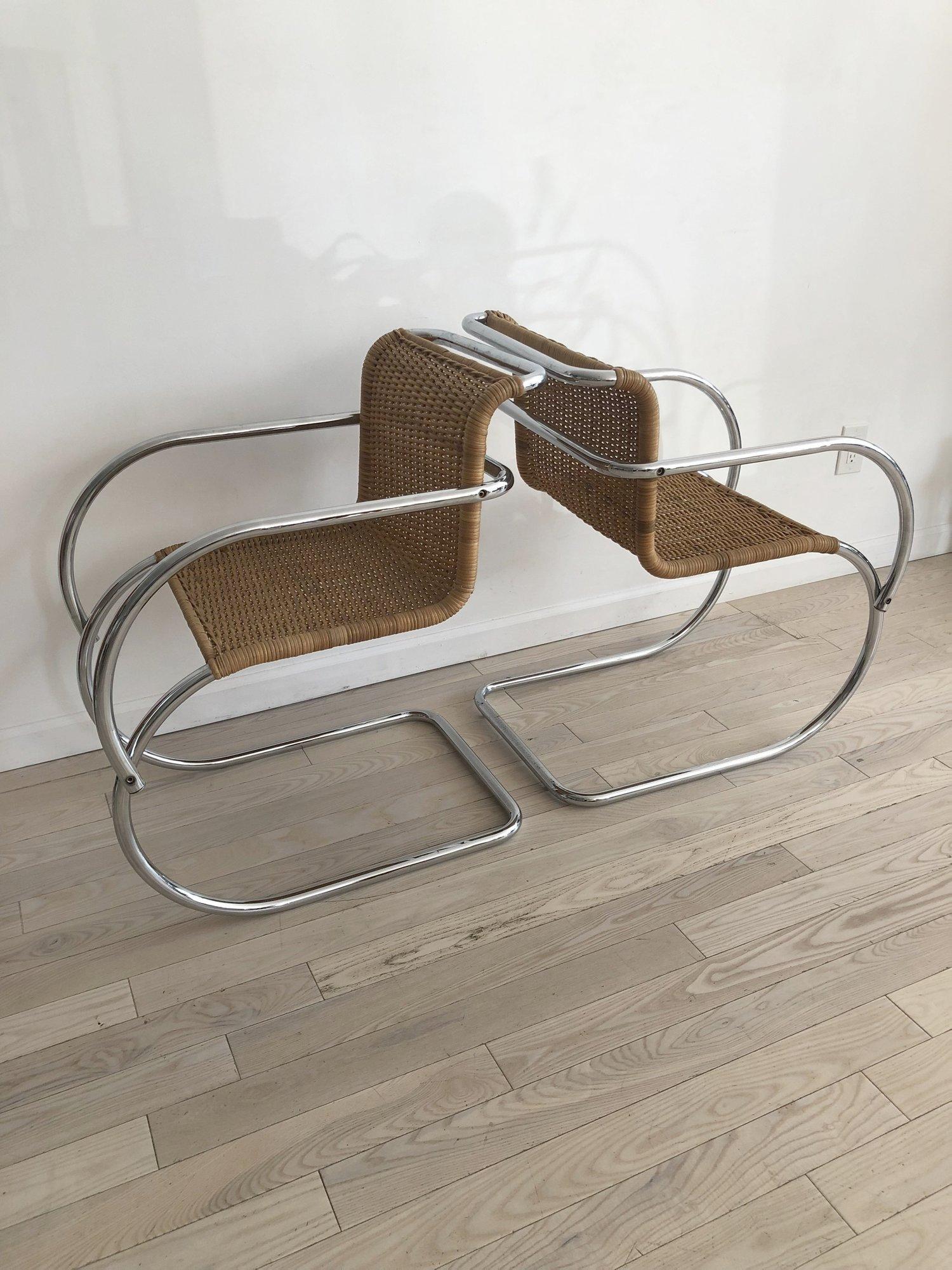 Late 20th Century 1970s Wicker MR Cantilever Armchairs in the Style of Mies van der Rohe, Pair