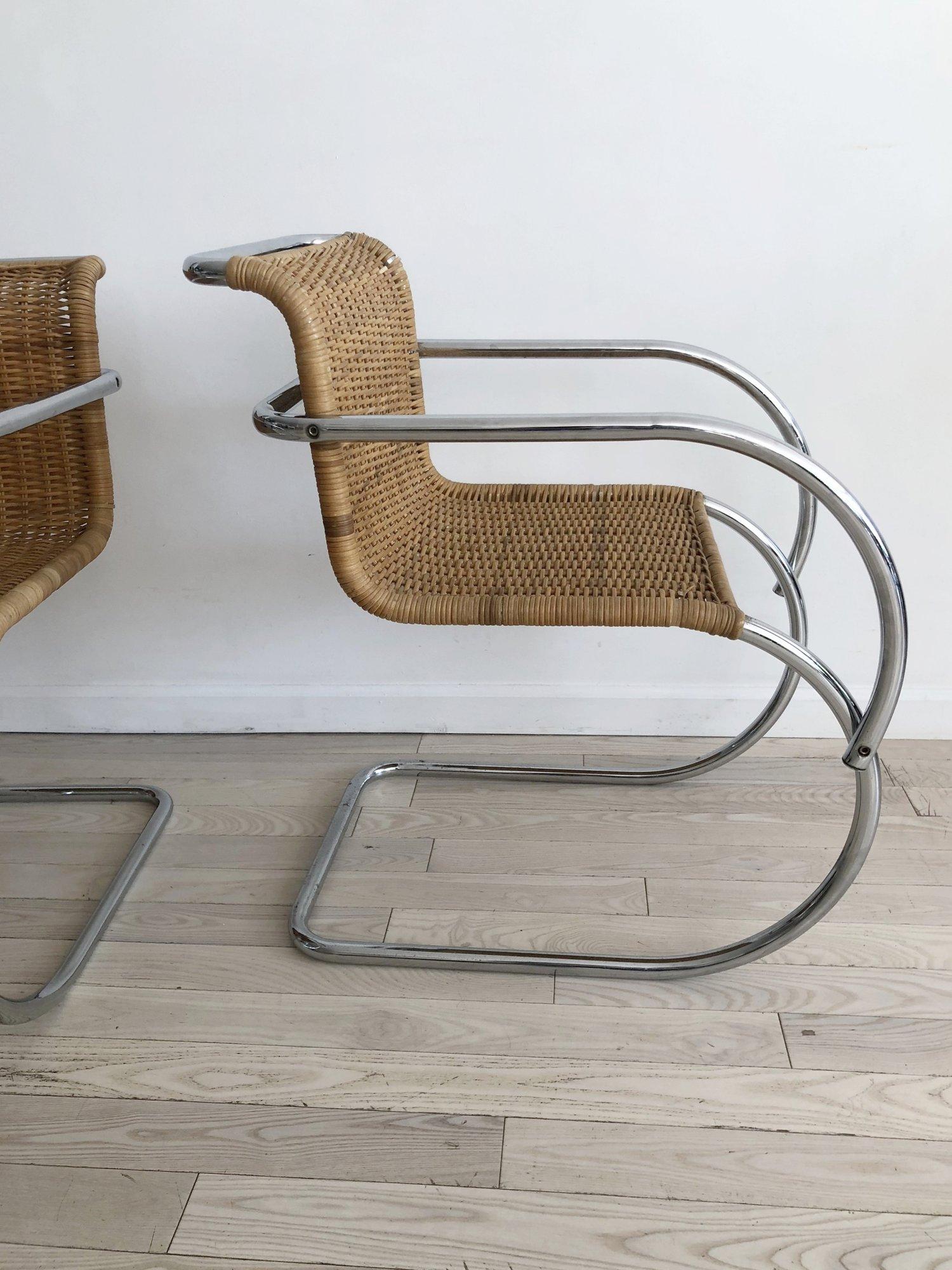 1970s Wicker MR Cantilever Armchairs in the Style of Mies van der Rohe, Pair 1
