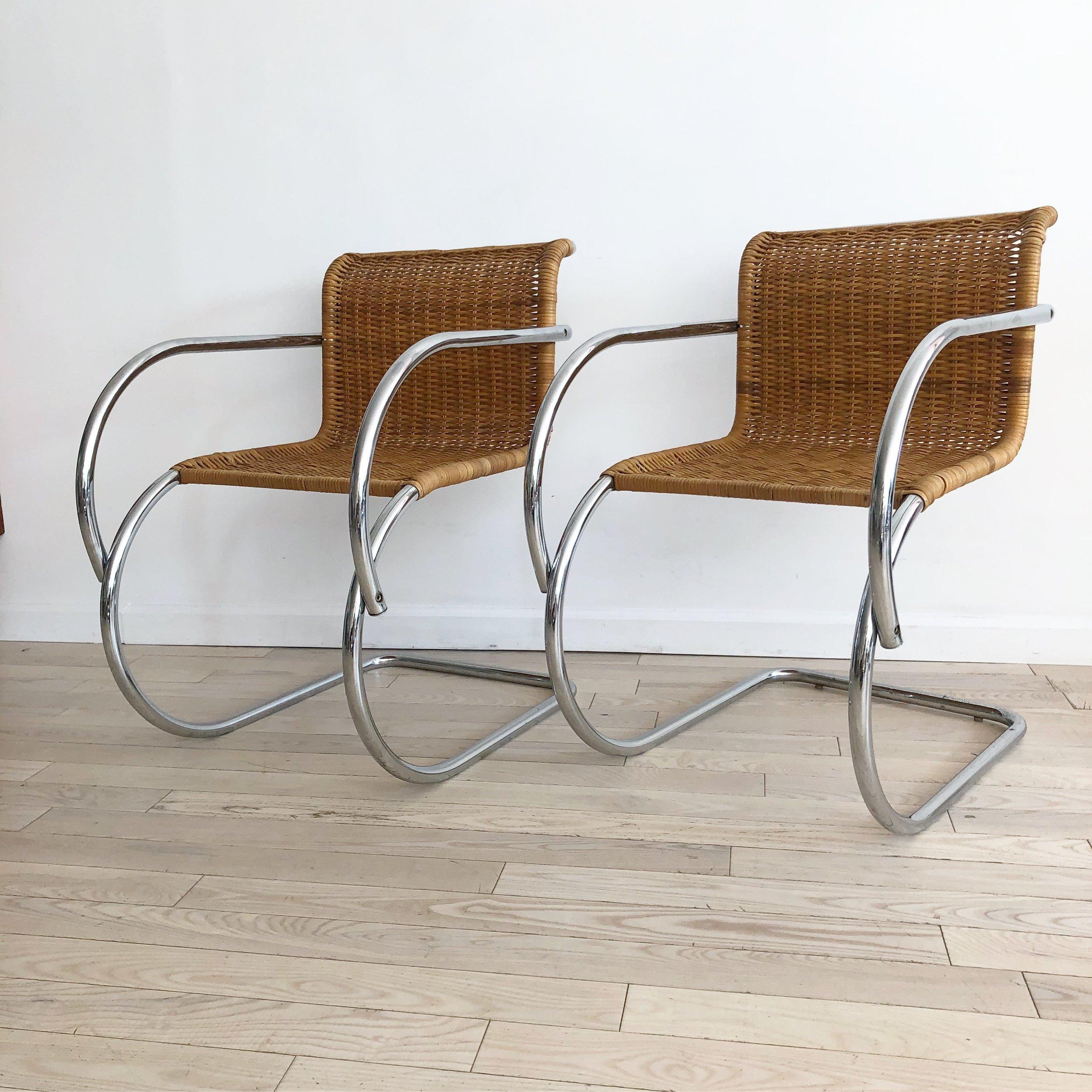 1970s Wicker MR Cantilever Armchairs in the Style of Mies van der Rohe, Pair 2