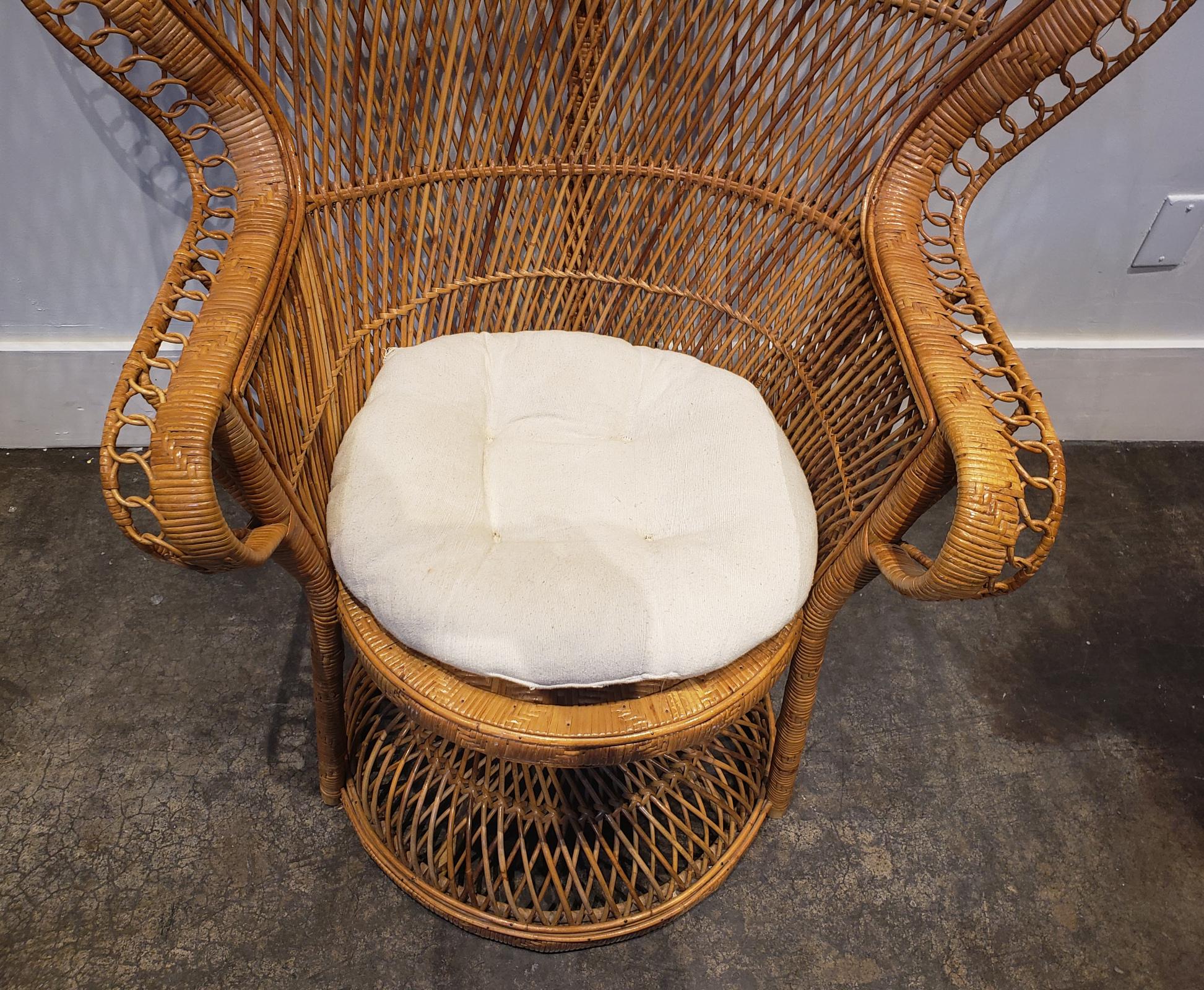 Late 20th Century 1970s Wicker Rattan Peacock Throne Chair