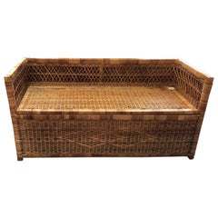 1970s Wicker Sofa/Bench Having Storage under the Seat