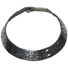 1970s Wide and Heavy Handmade Mexican Sterling Necklace