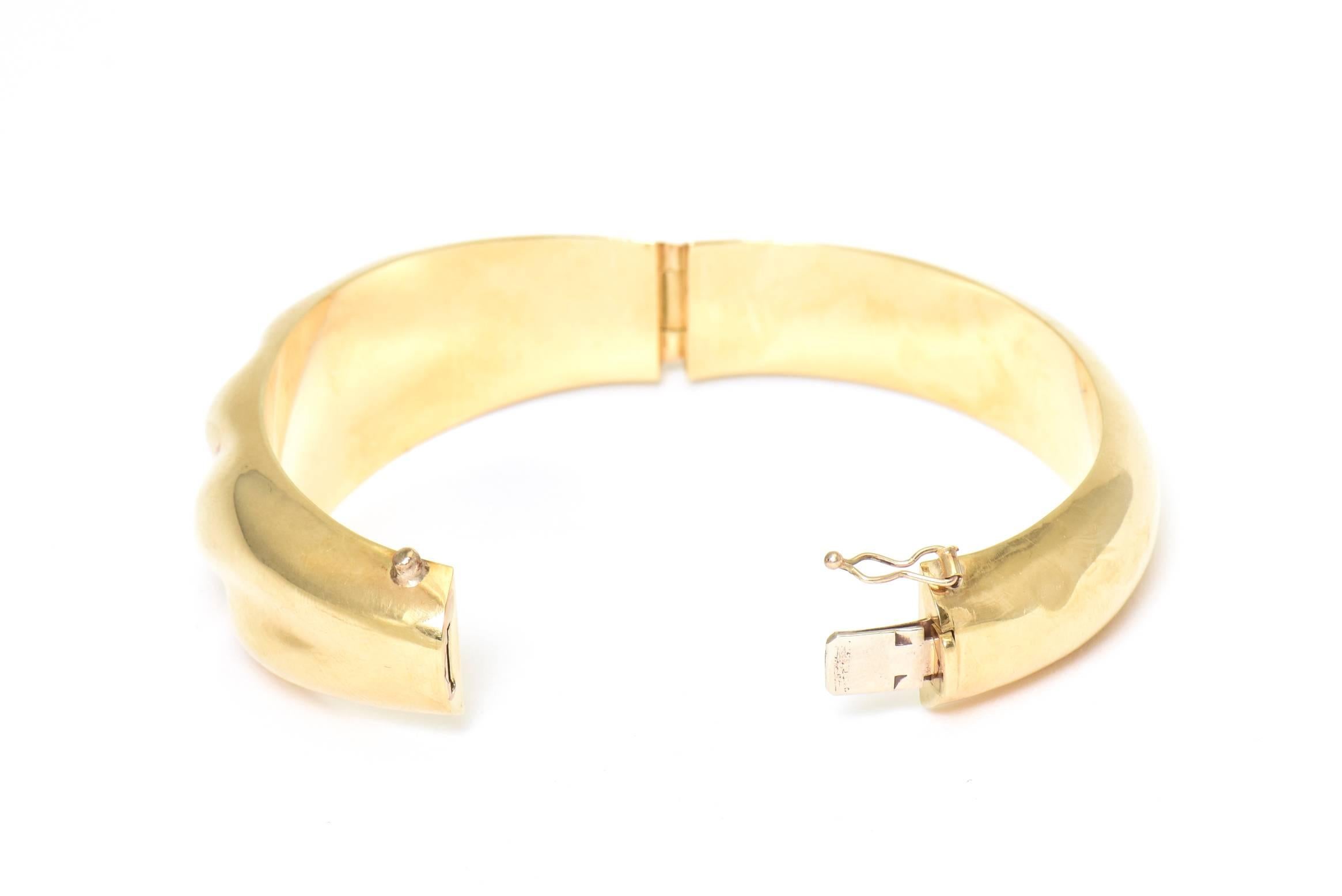 1970s Wide Yellow Gold Wave Bangle Bracelet 1
