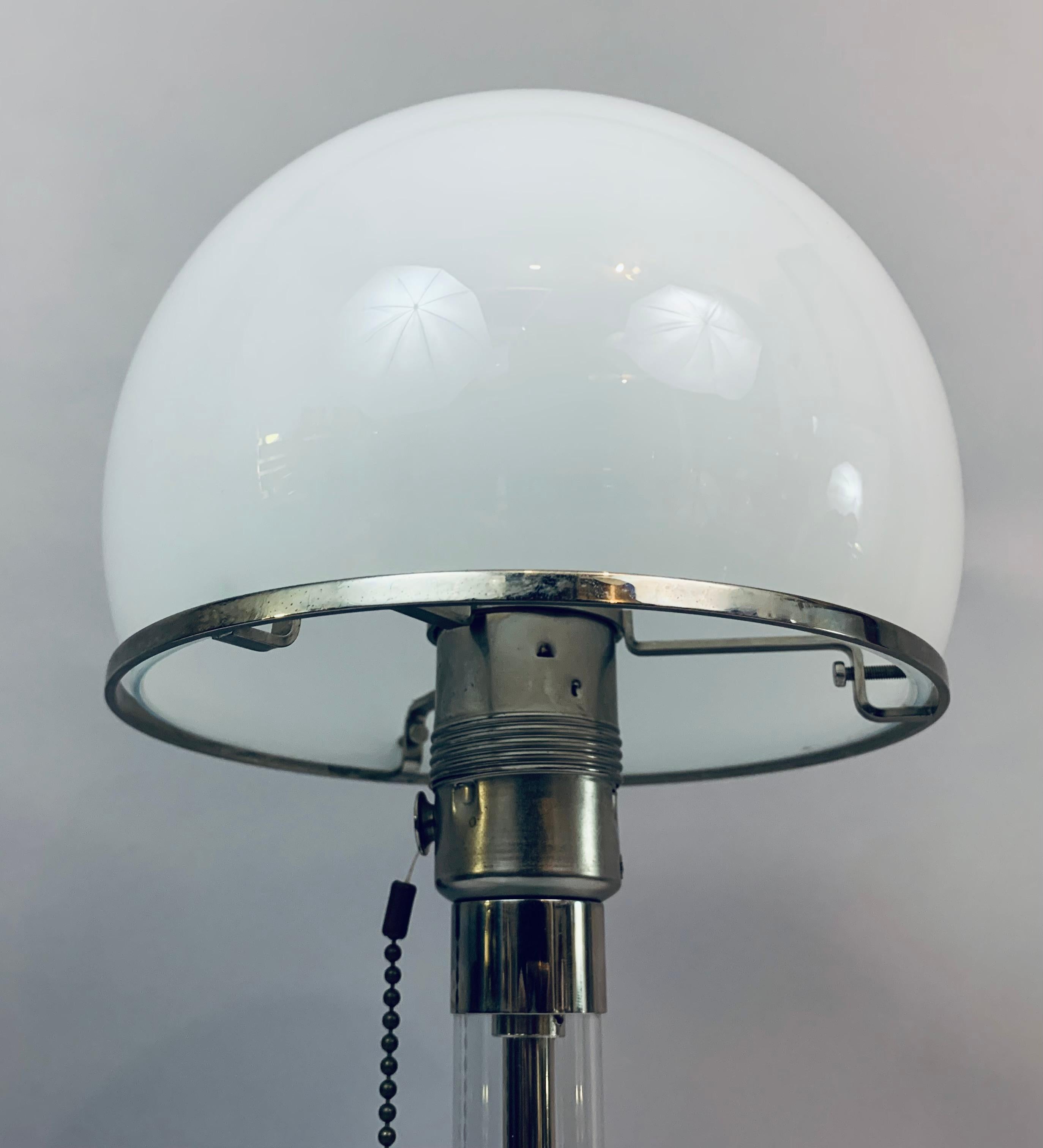 1970s, Wilhelm Wagenfeld WG 24 Bauhaus Chrome and Domed White Glass Table Lamp 8