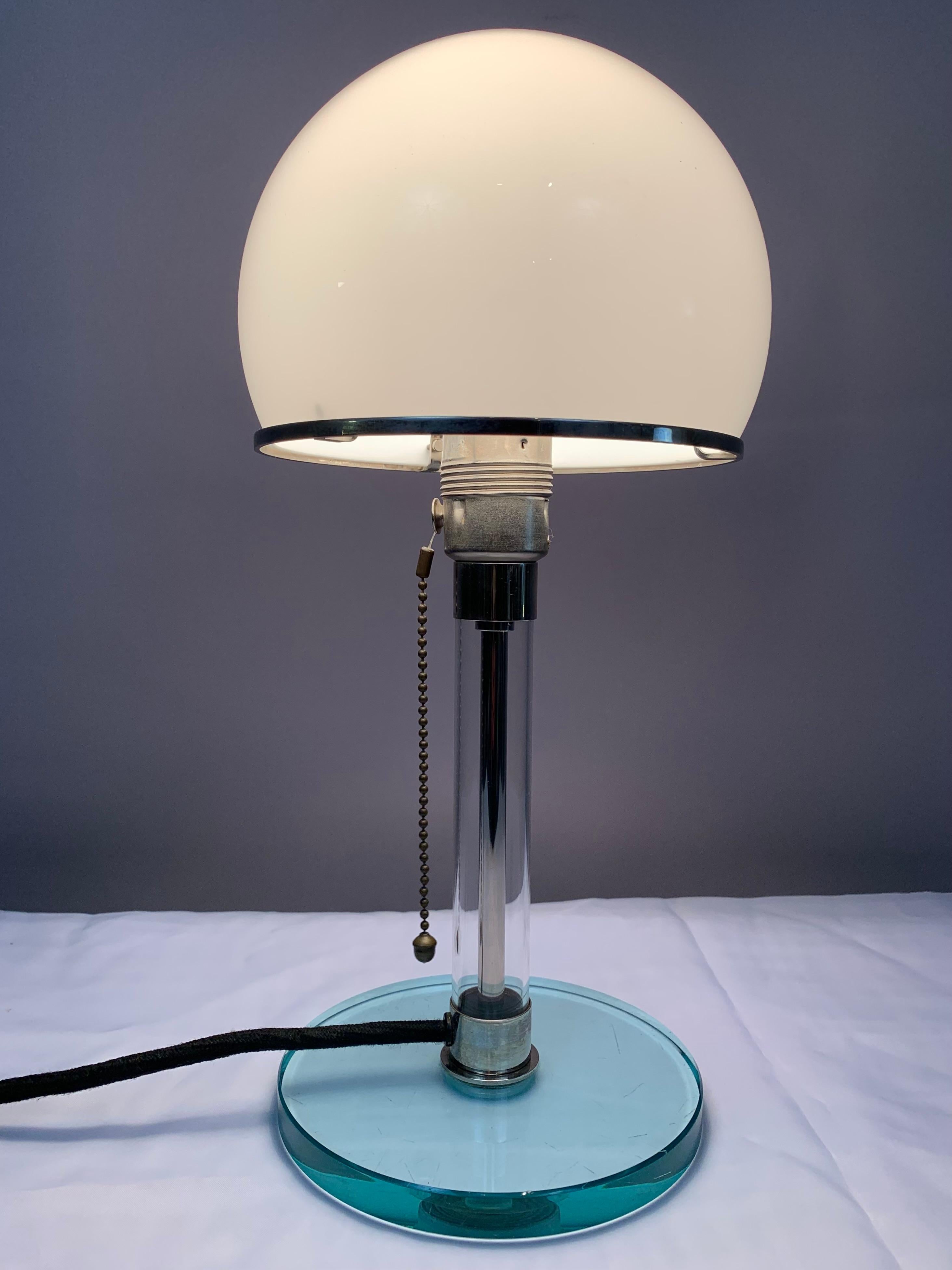 20th Century 1970s, Wilhelm Wagenfeld WG 24 Bauhaus Chrome and Domed White Glass Table Lamp