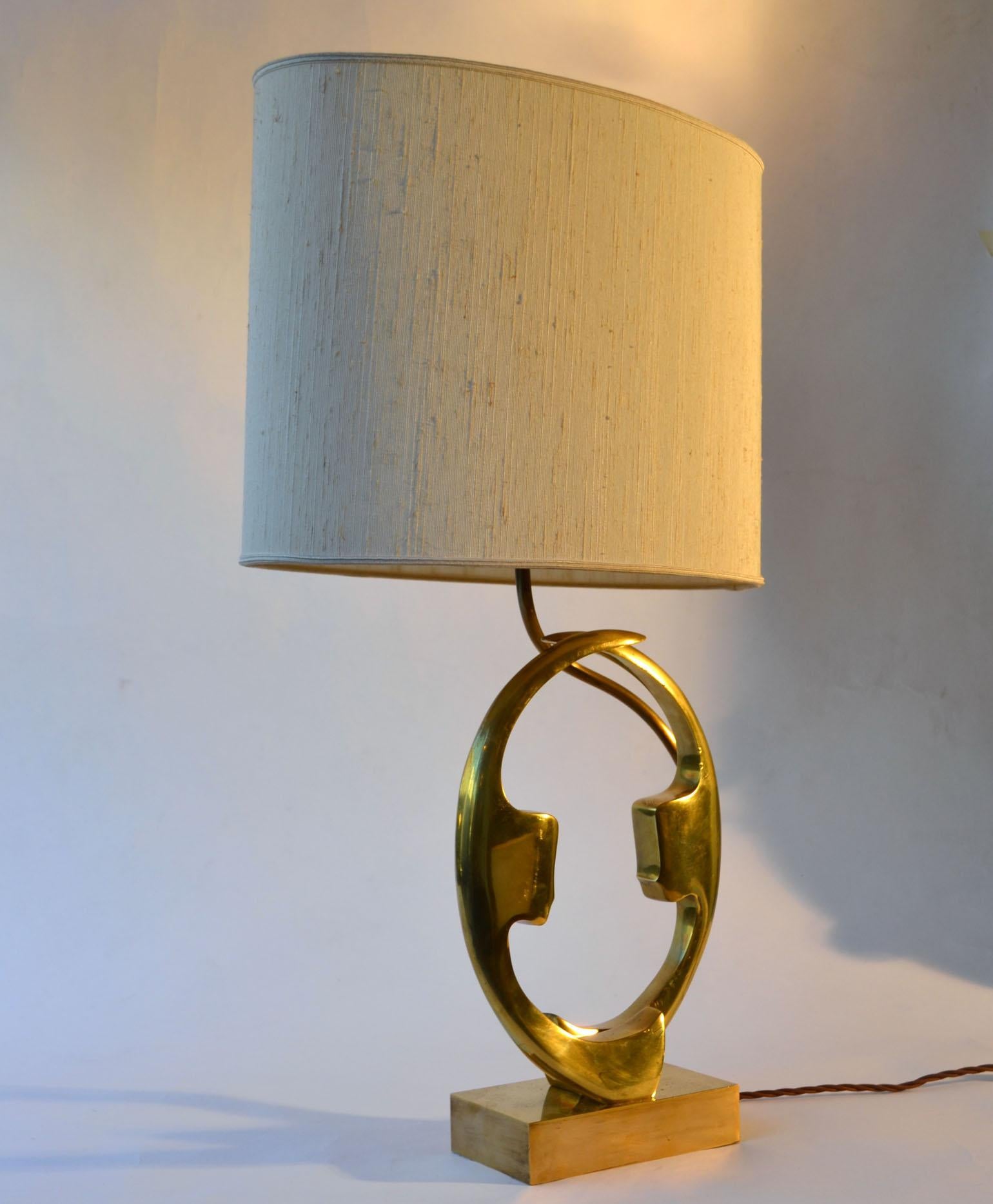 Bronze Table Lamp with Silhouette Faces by Willy Daro , Belgium 2
