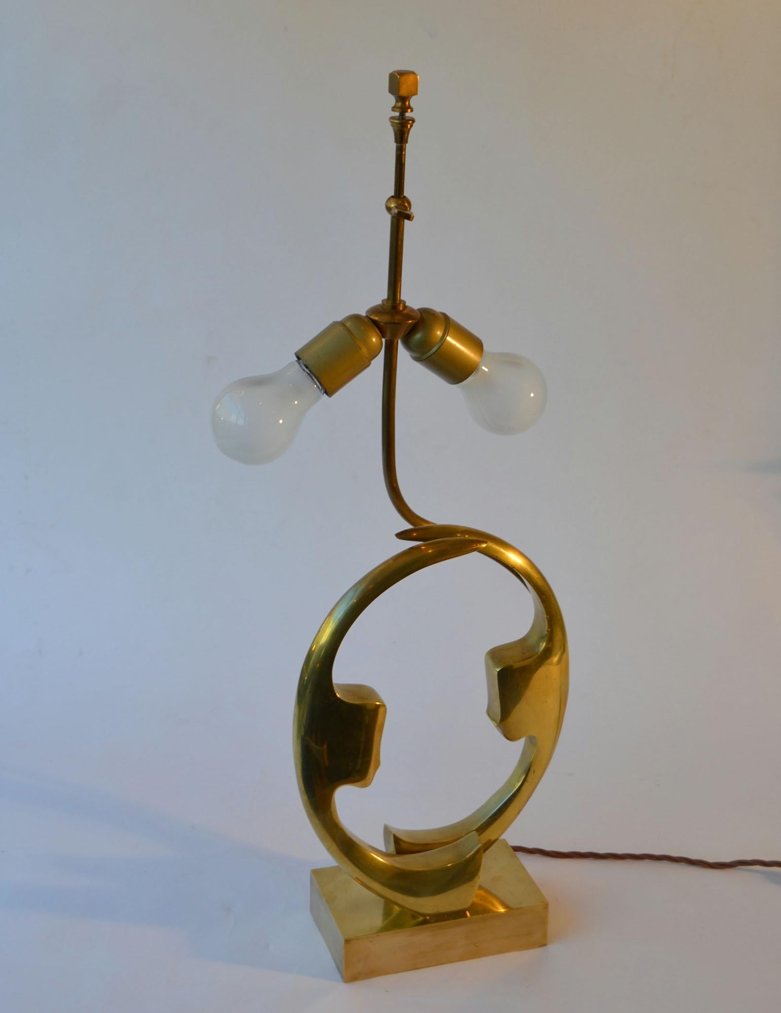 Bronze Table Lamp with Silhouette Faces by Willy Daro , Belgium 3