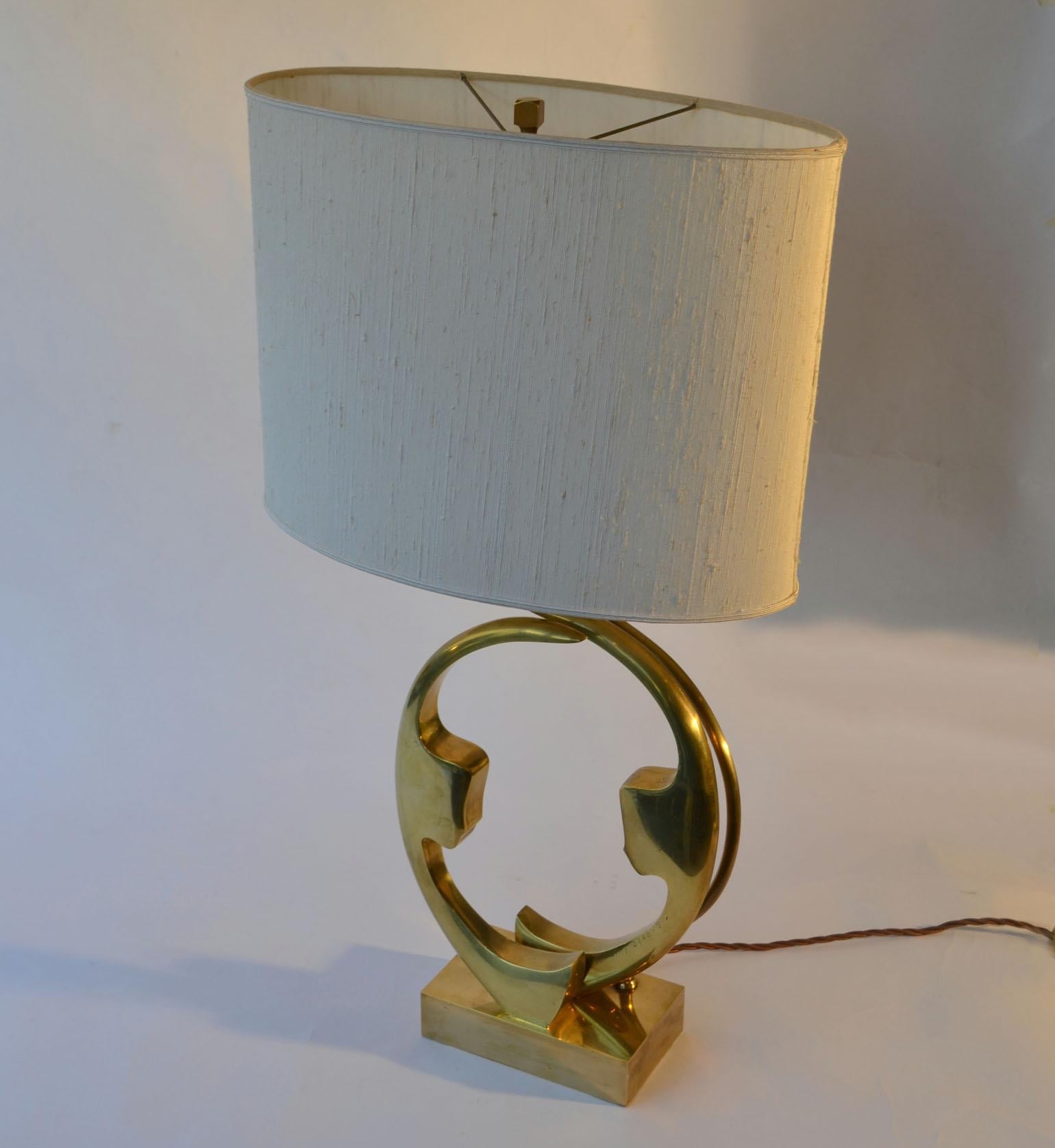 Late 20th Century Bronze Table Lamp with Silhouette Faces by Willy Daro , Belgium