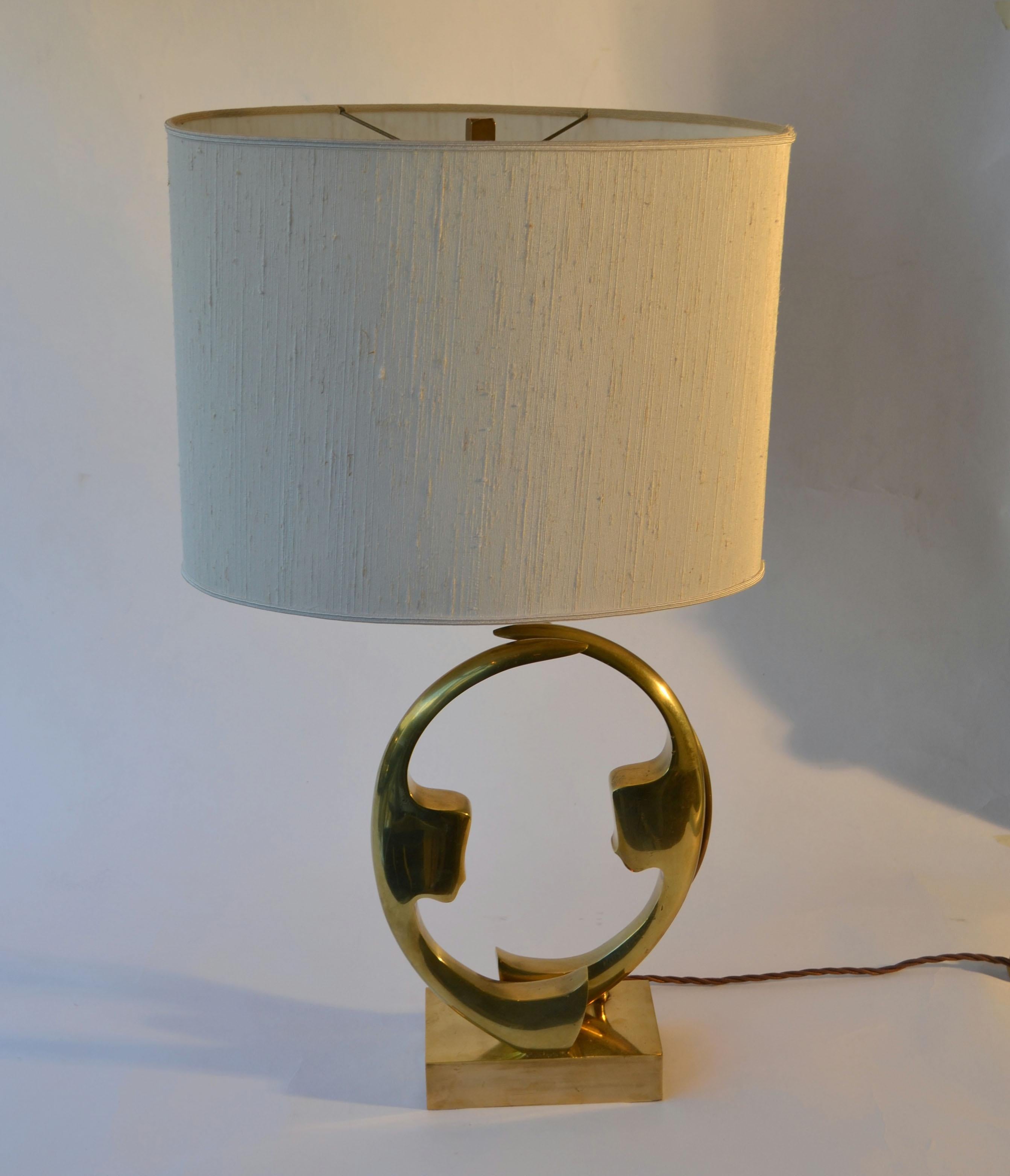Bronze Table Lamp with Silhouette Faces by Willy Daro , Belgium 1