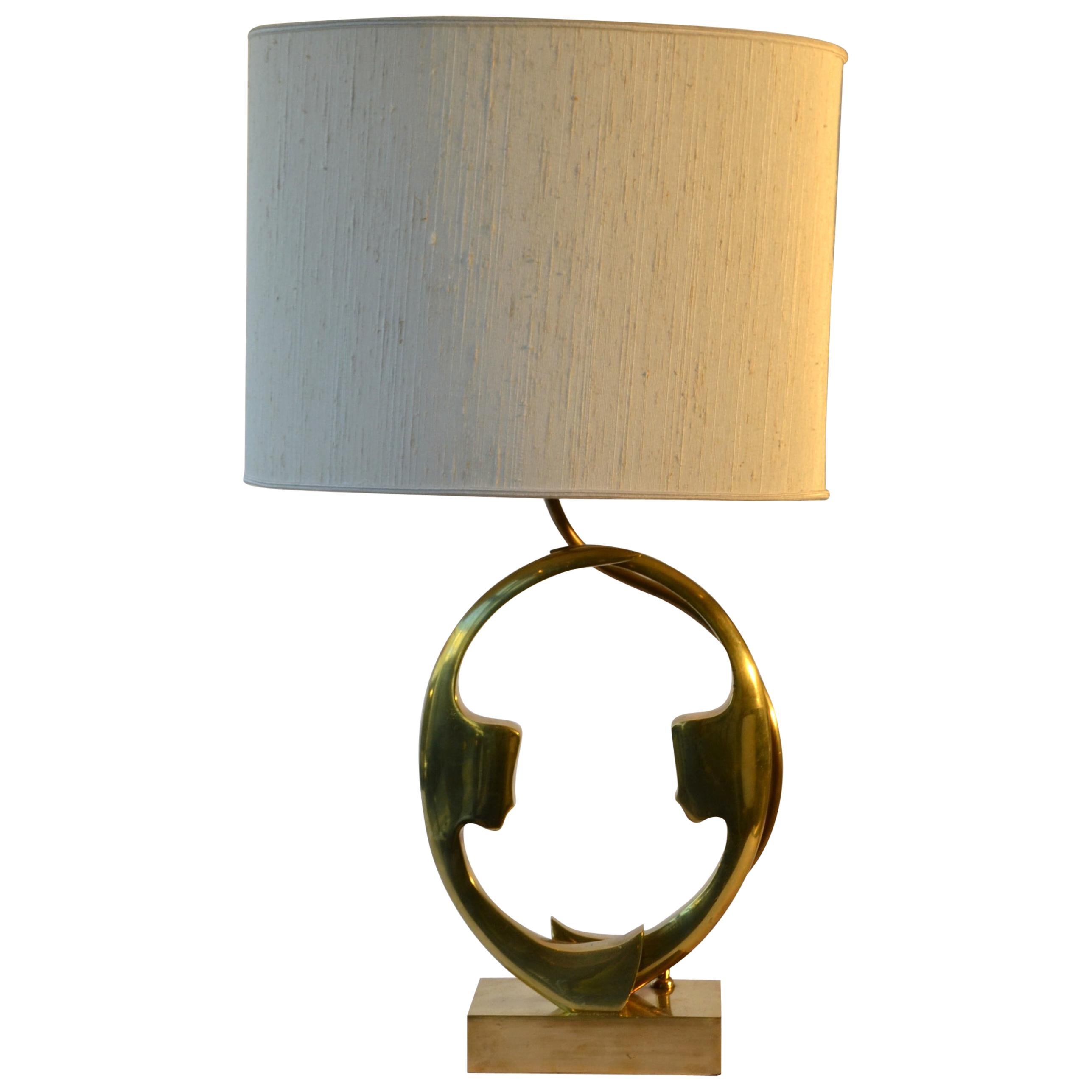 Bronze Table Lamp with Silhouette Faces by Willy Daro , Belgium